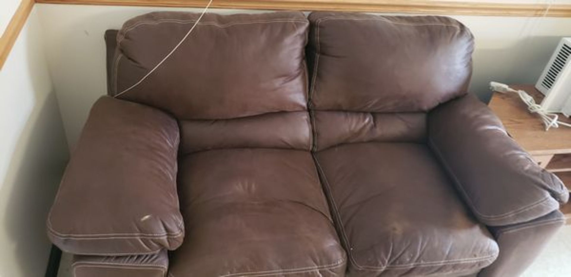 BROWN LOVE SEAT AND TV STAND - Image 2 of 3