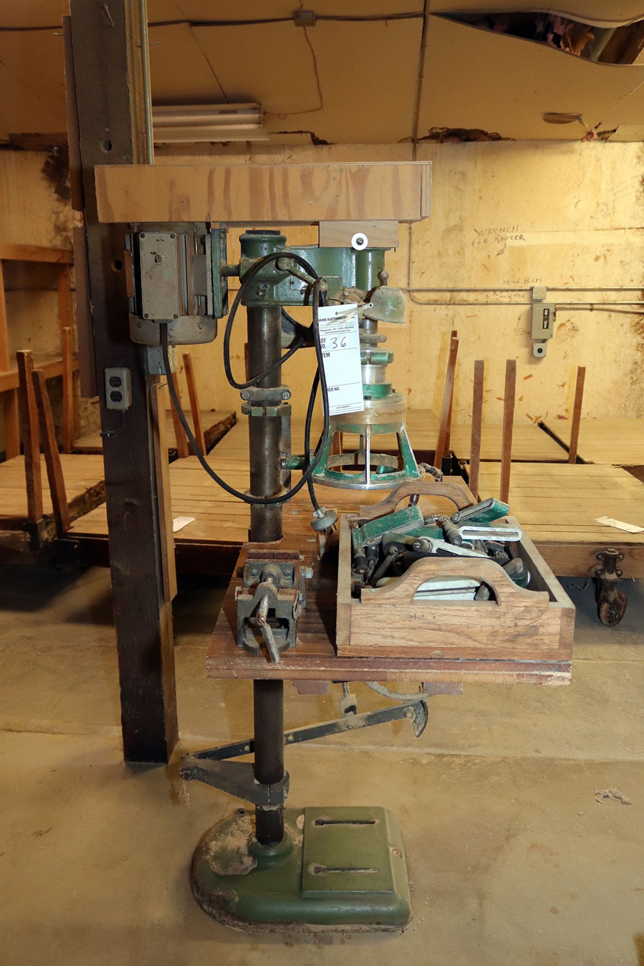 Older multi-head drill press, floor model, AS IS