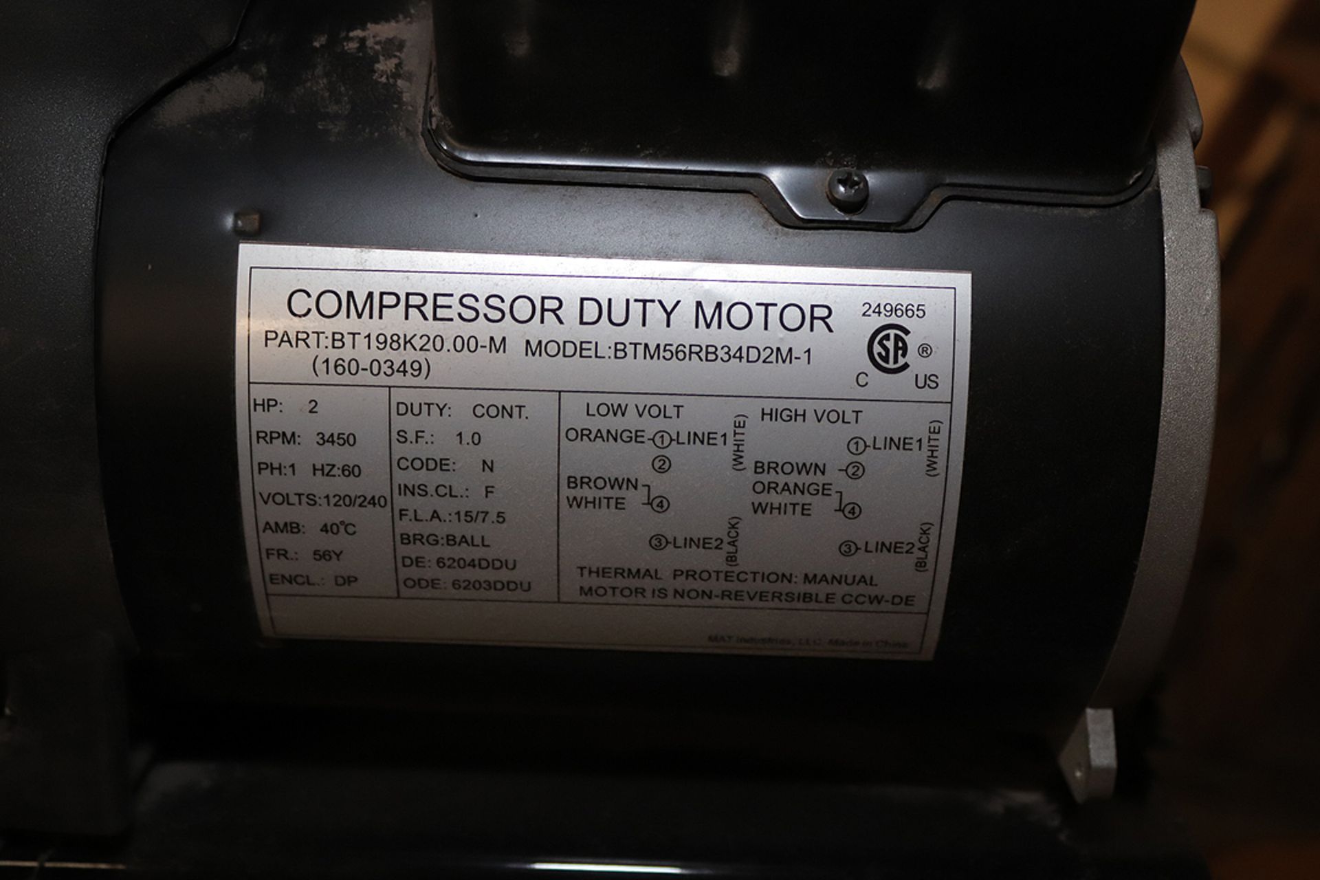 Sanborn single phase, 110 2hp air compressor - Image 5 of 6