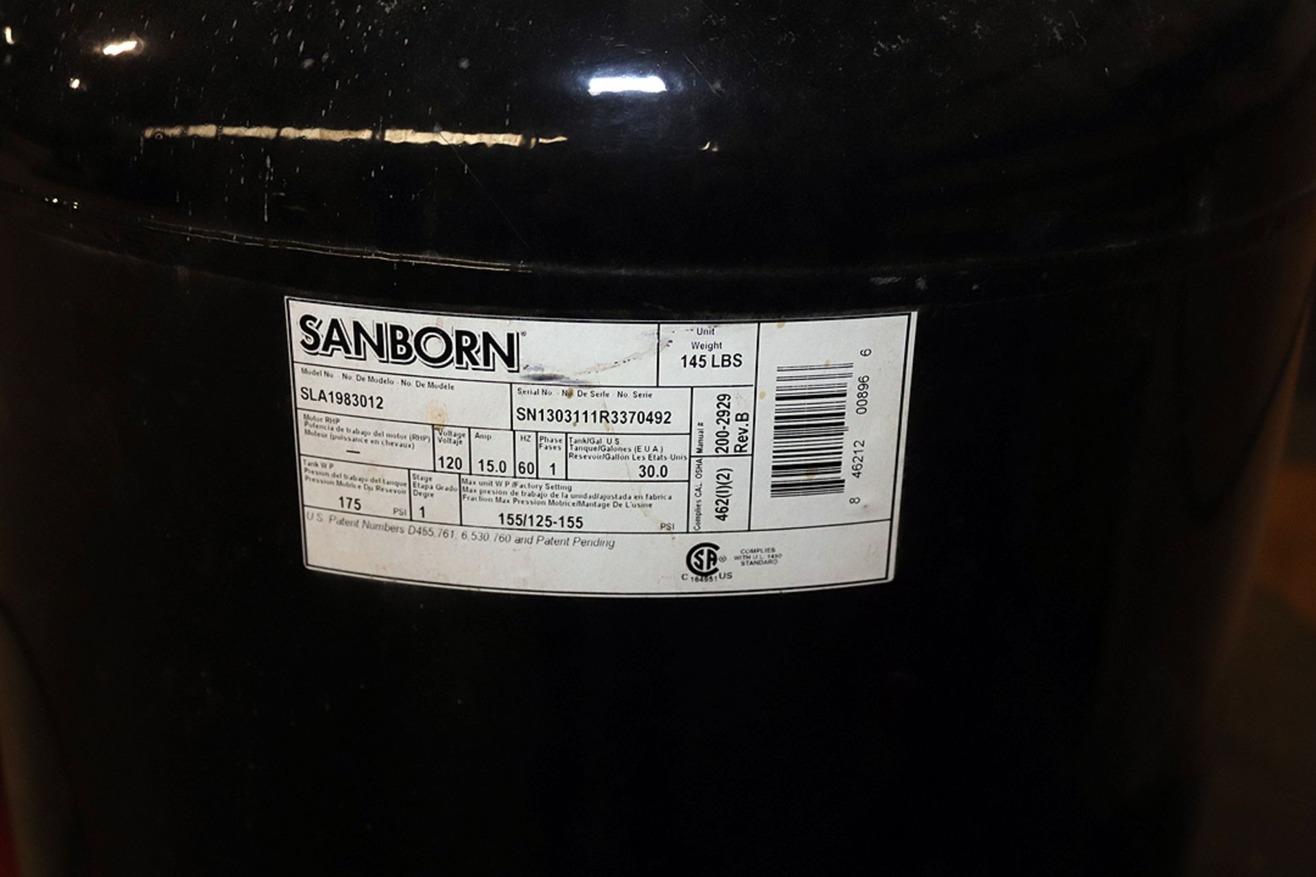 Sanborn single phase, 110 2hp air compressor - Image 6 of 6