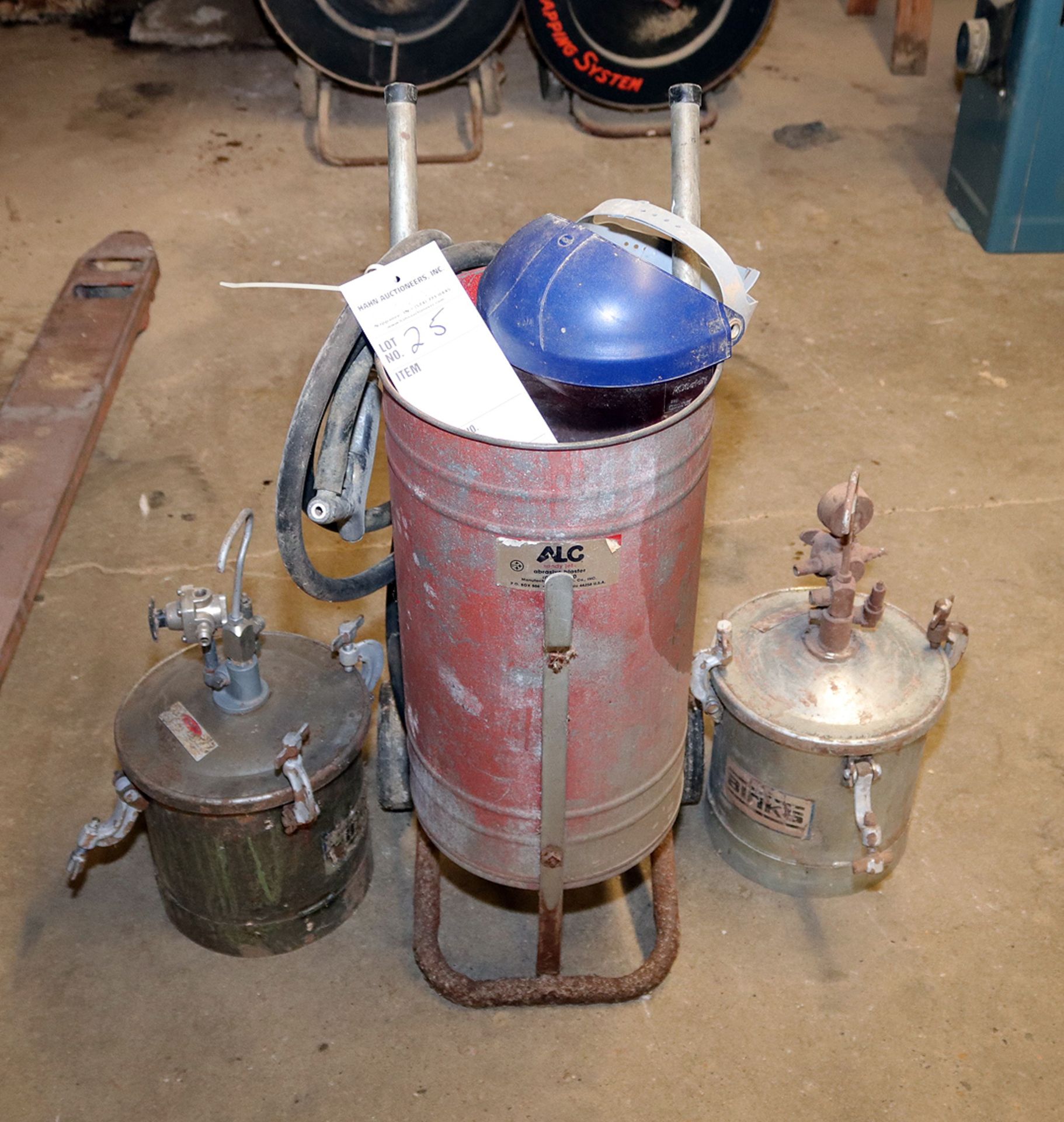 (2) Binks spray paint cans and a sandblasting unit