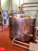 Cherry-Burrell 600 Gallon Hinged-Lid Jacketed S/S Tank, with Vertical Agitator, Baffle and Spray