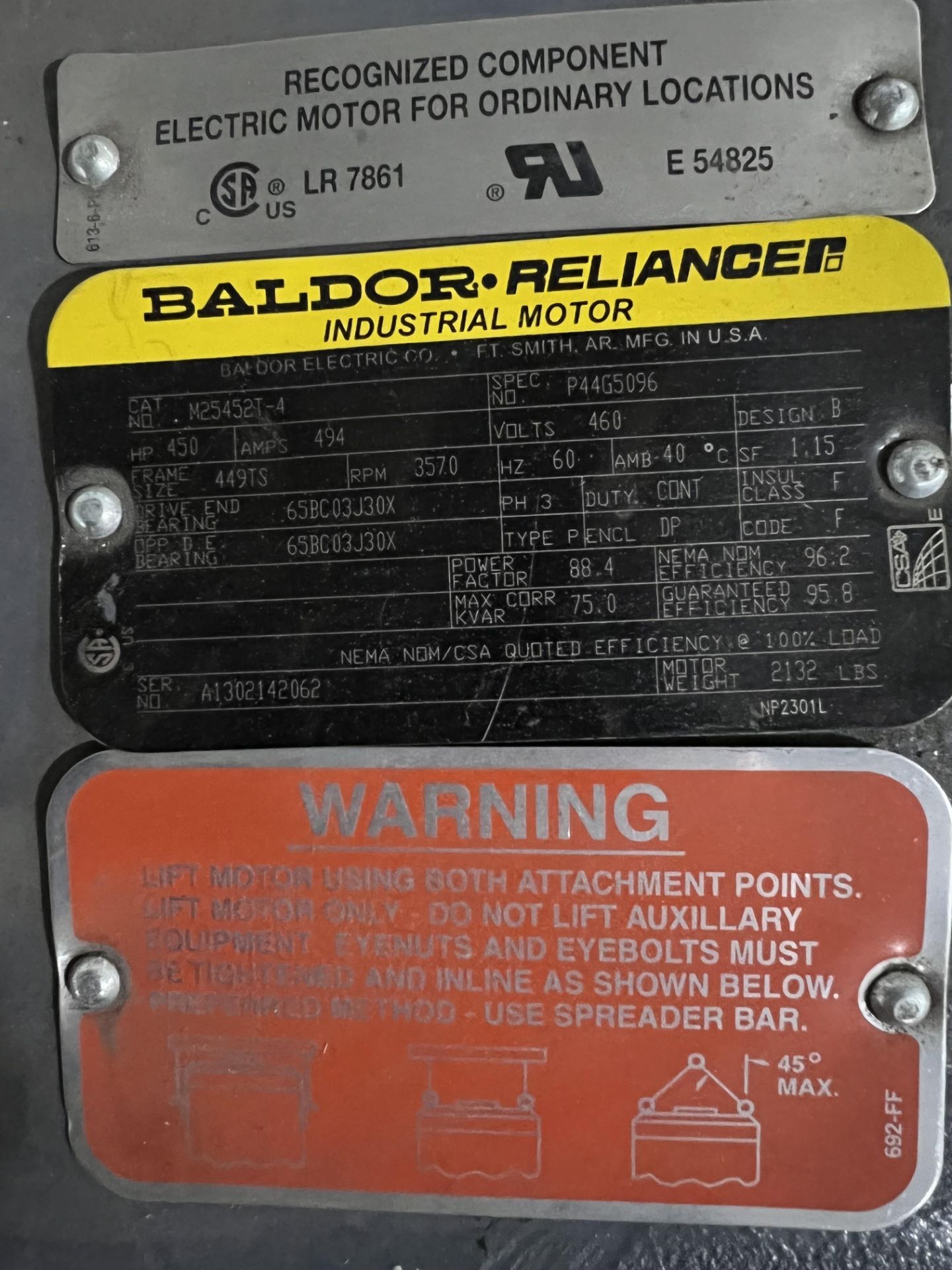 Baldor 450 HP 3,570 RPM Motor - Rigging Fee $150 - Image 2 of 2