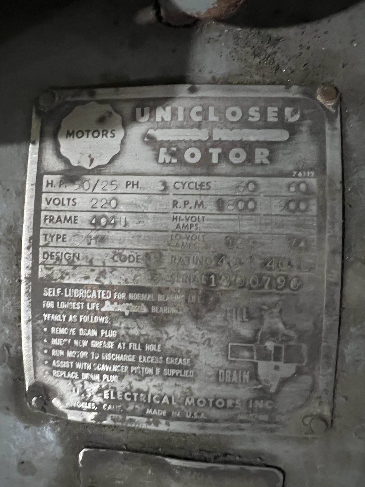 US 50/25 HP 1,800/900 RPM Motor - Rigging Fee $75 - Image 2 of 2