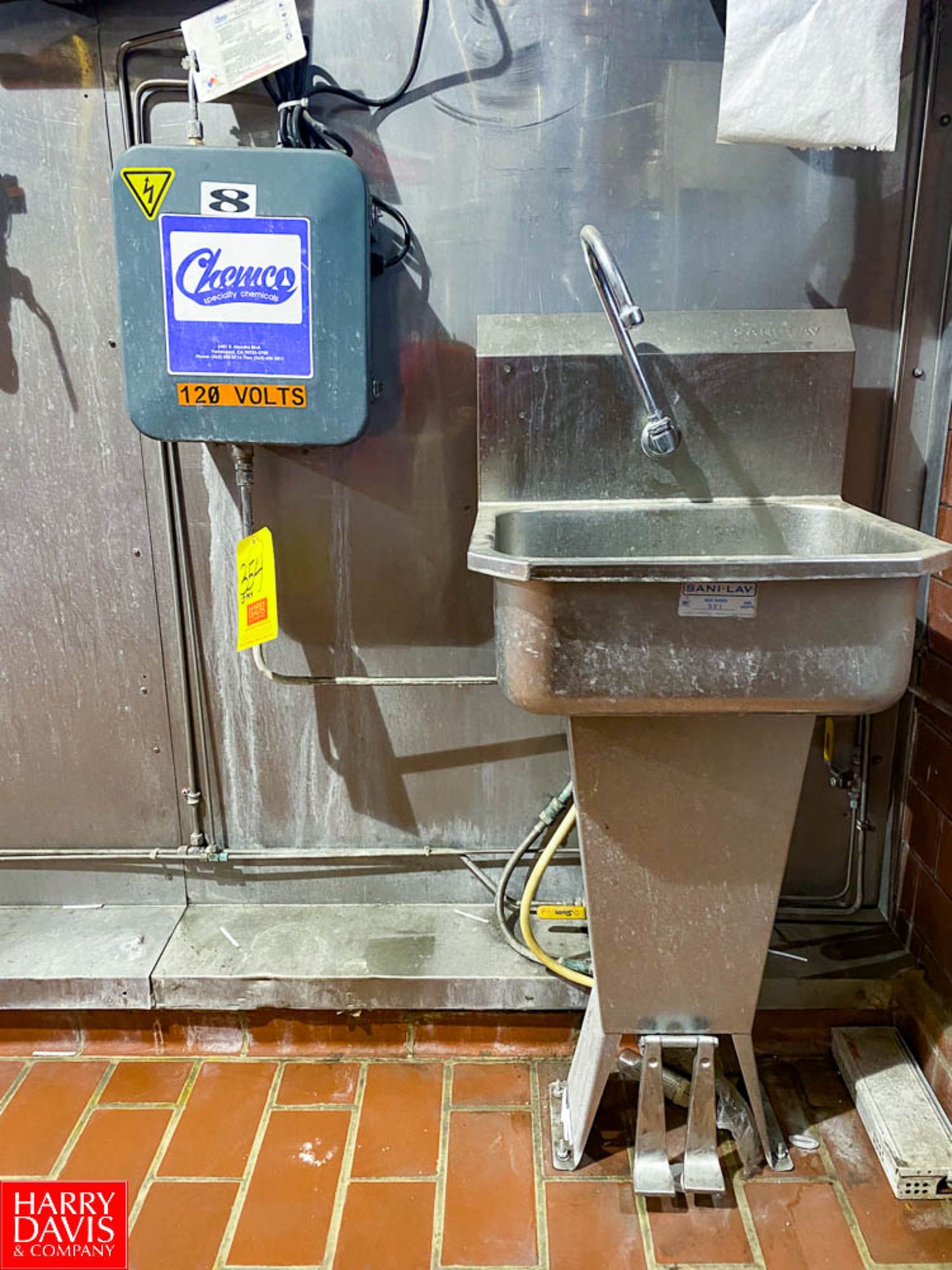 S/S Hand Sink with Foot Control and Chemco Boot Sanitizing Station - Rigging Fee: $100