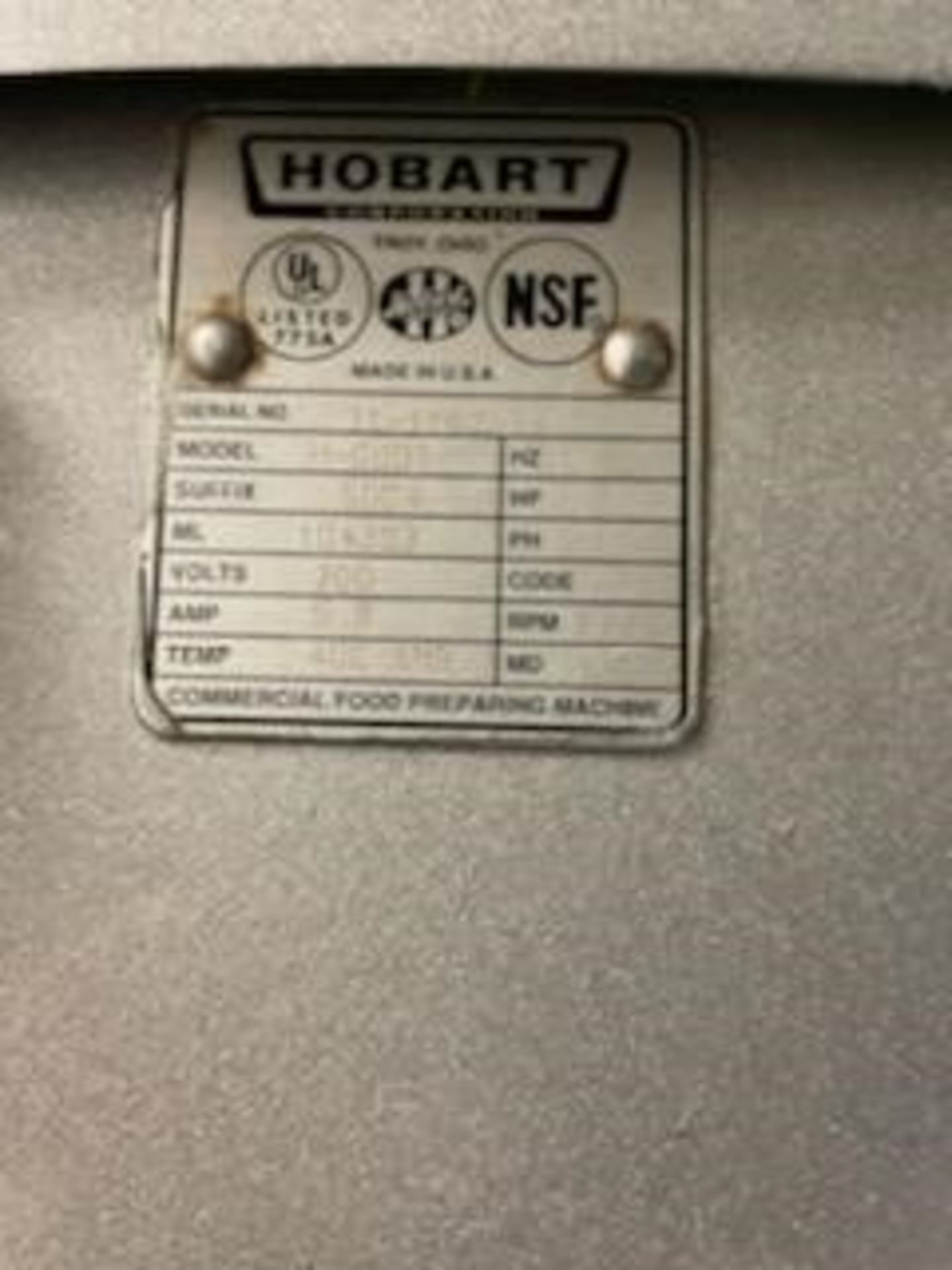 Hobart Planetary Mixer with Bowls and Attachments, Model: H-600T Low Hour, R&D, SN: 31-1162 - Image 2 of 3