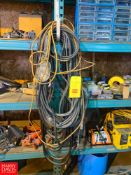 Assorted Screws, Extensions Cords, Hose Adapters, Phillips T8 Light Tubes and Belts - Rigging