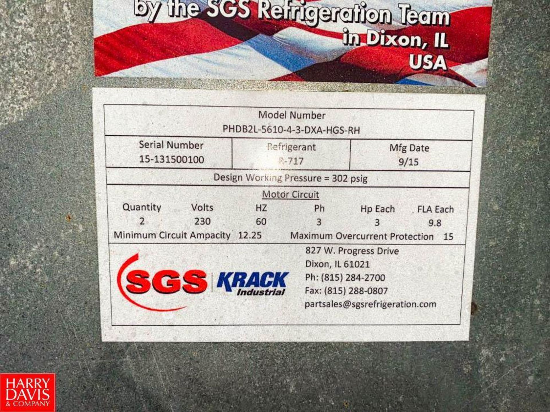 2015 SGS Krack Ammonia Evaporator, Model: PHDB2L-5610-4-3-DXA-HGS-LH, S/N 15–131500200 - Image 2 of 3