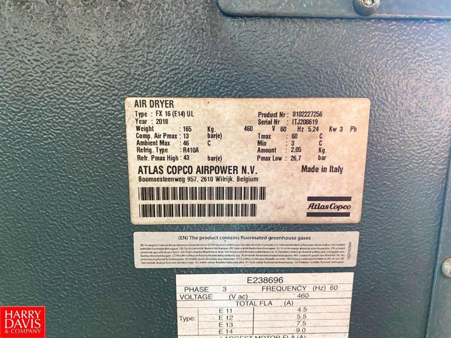 2018 Atlas Copco Refrigerated Air Dryer , Model: FX15 E/3 UL , S/N ITJ215919 - Rigging Fee: $750 - Image 2 of 2
