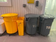 (3) 55 Gallon Trash Cans with Caddies and (1) 30 Gallon Trash Can