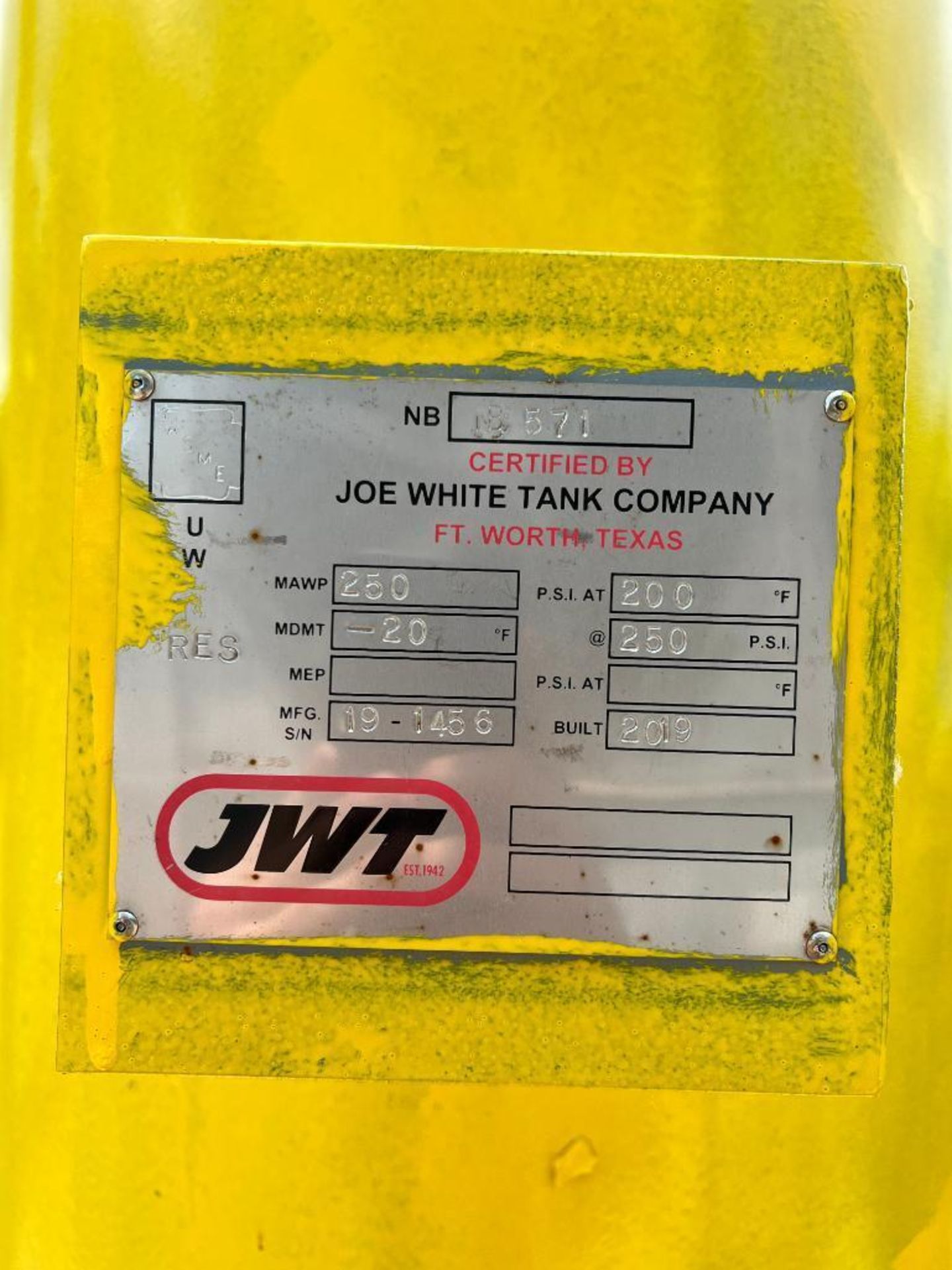 2019 Joe White Tank Company 250 PSI Air Receiver, S/N: 19-1456 with (2) Parker Float Tanks - Image 3 of 4