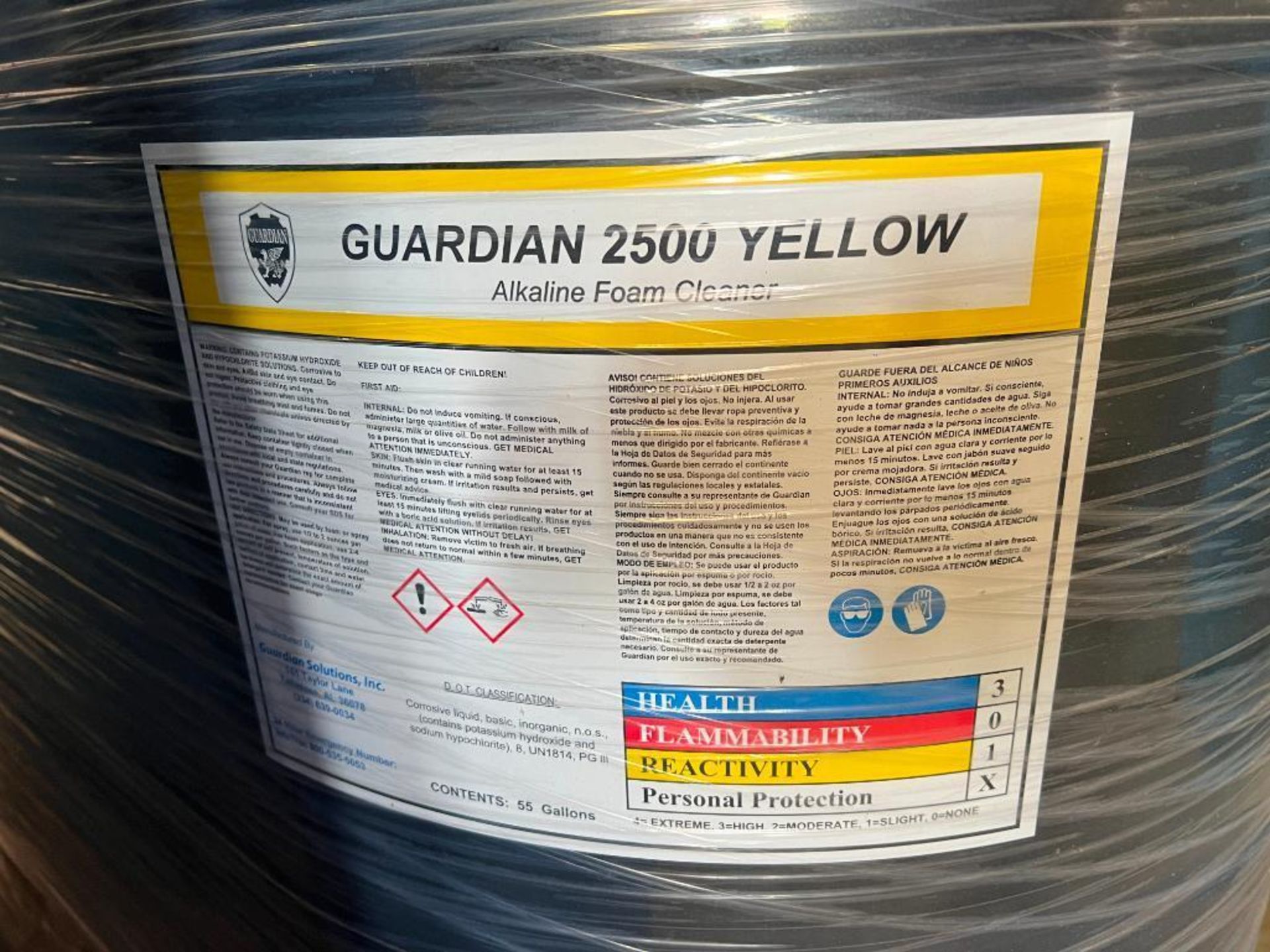 55 Gallon Barrels Guardian 2500 Yellow Alkaline Foam Cleaner - Image 3 of 4
