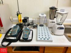 (2) Hach PH Meters (2) Oster Blenders, Magic Bullet, Bunsen Burner Stand and Sample Tray