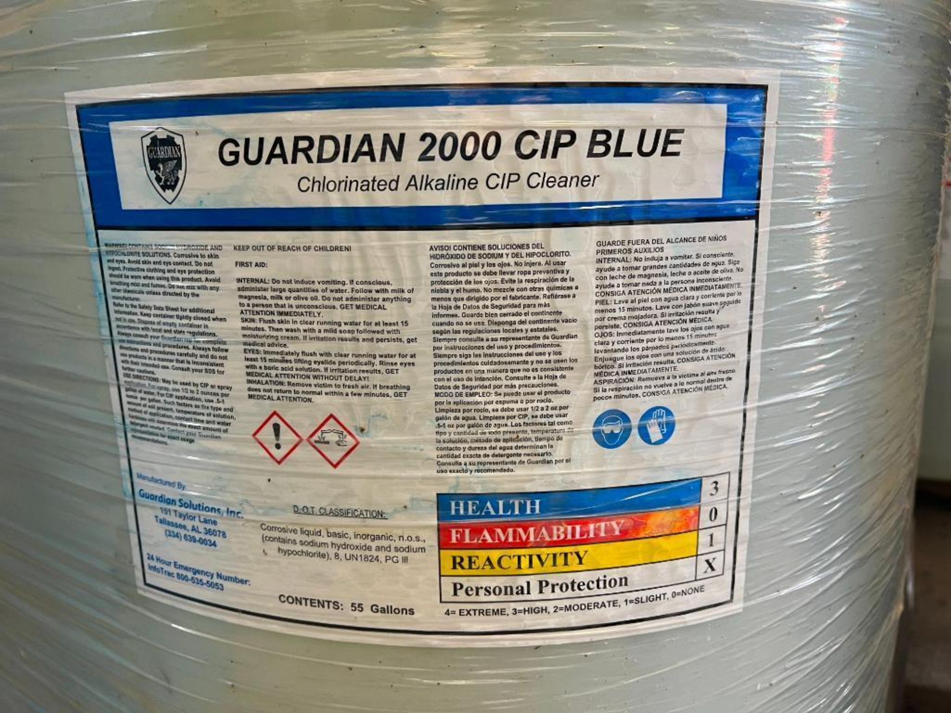 55 Gallon Barrels Guardian 2000 CIP Blue Chlorinated Alkaline CIP Cleaner - Image 3 of 4