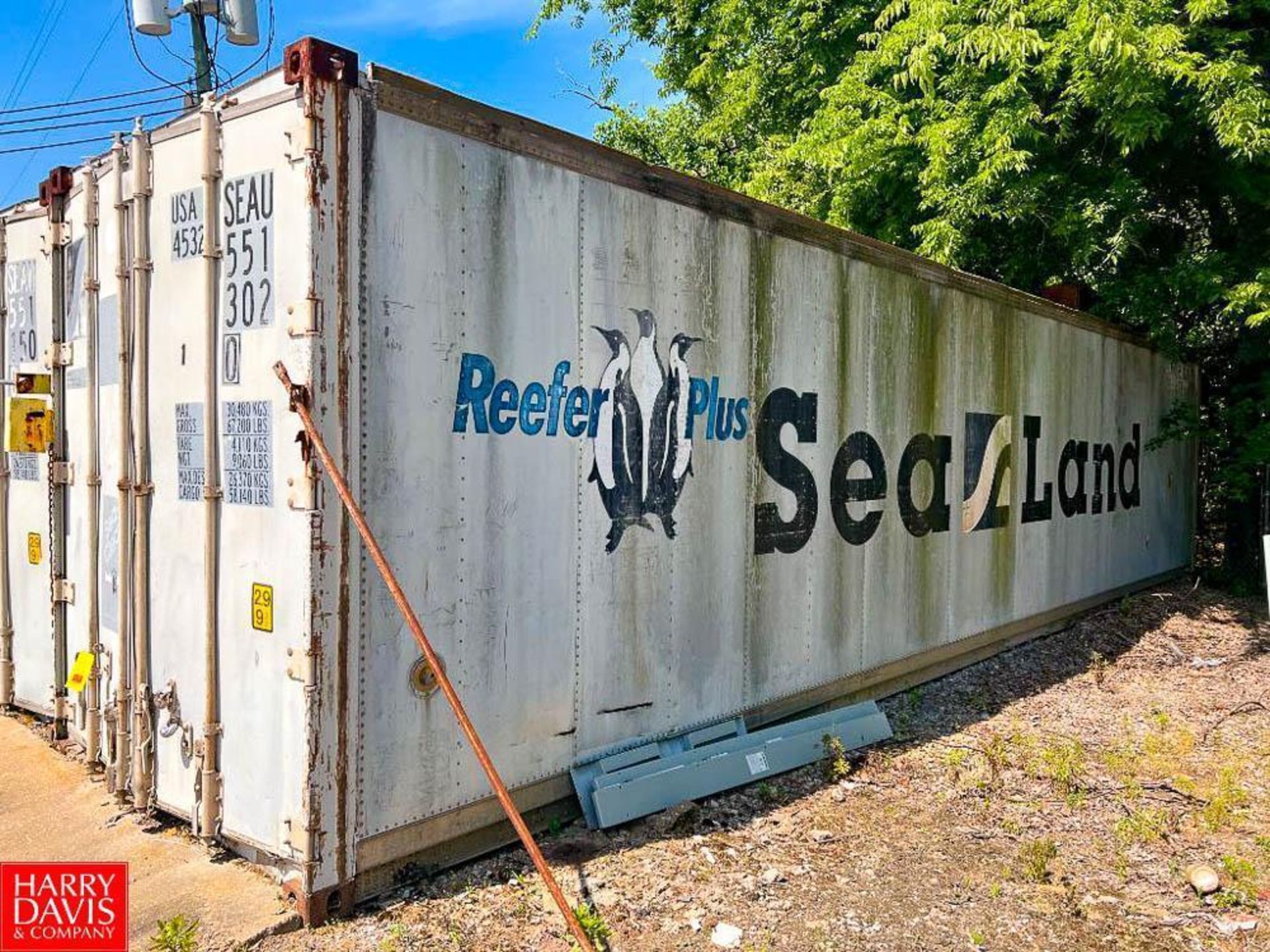 Reefer Plus Sea Land 67,200 LB Capacity Shipping Container, Dimensions = 40' x 10'