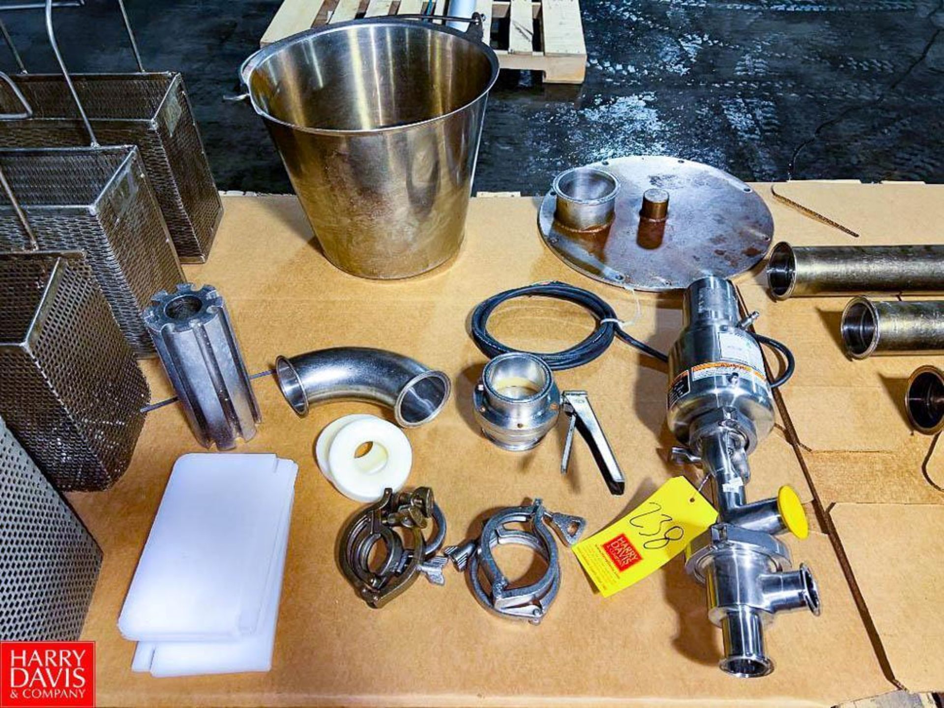 Assorted S/S Valves, Baskets, Piping, Bucket and Clamps - Image 3 of 6