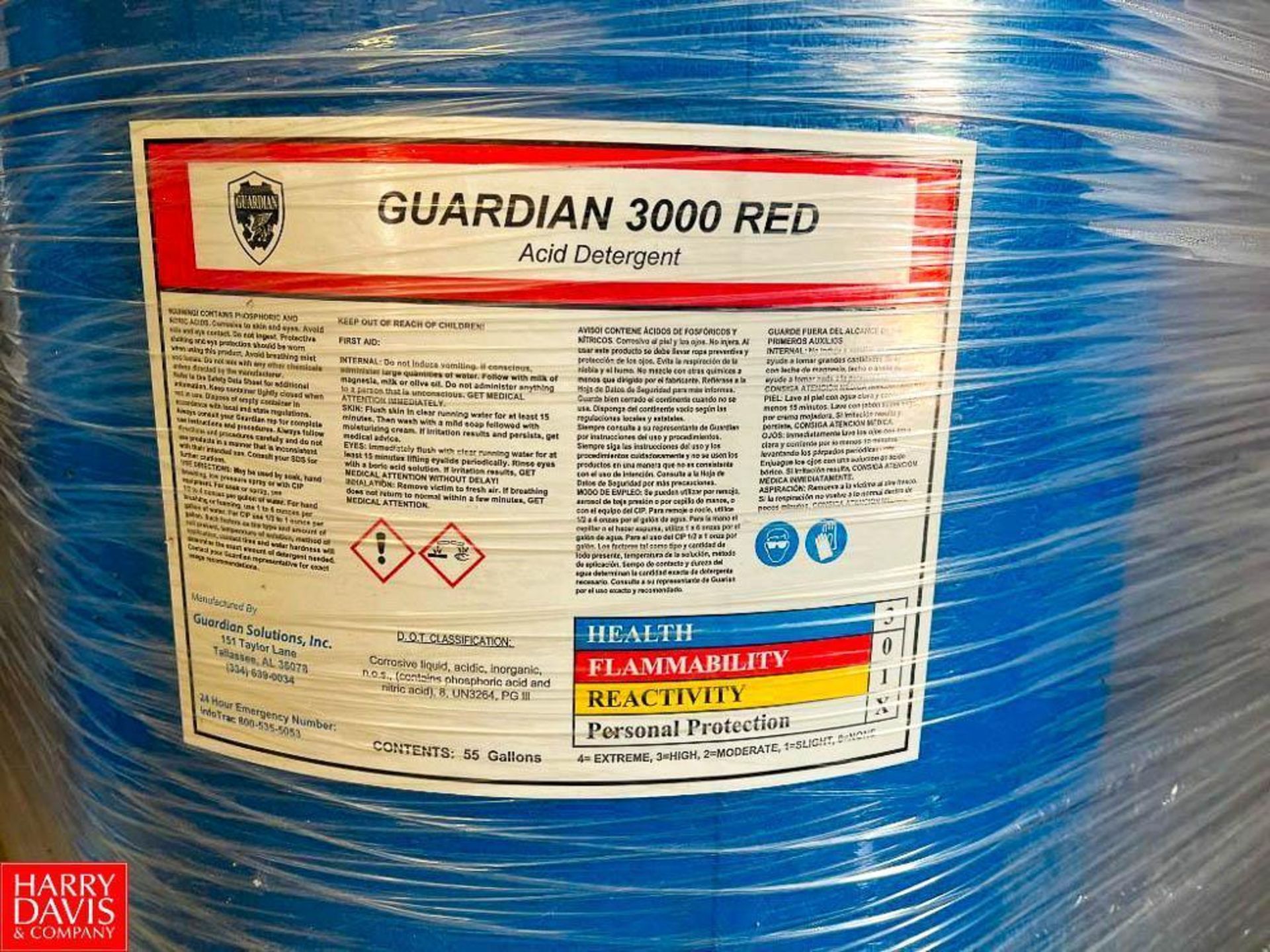 55 Gallon Barrels Guardian 3000 Red Acid Detergent