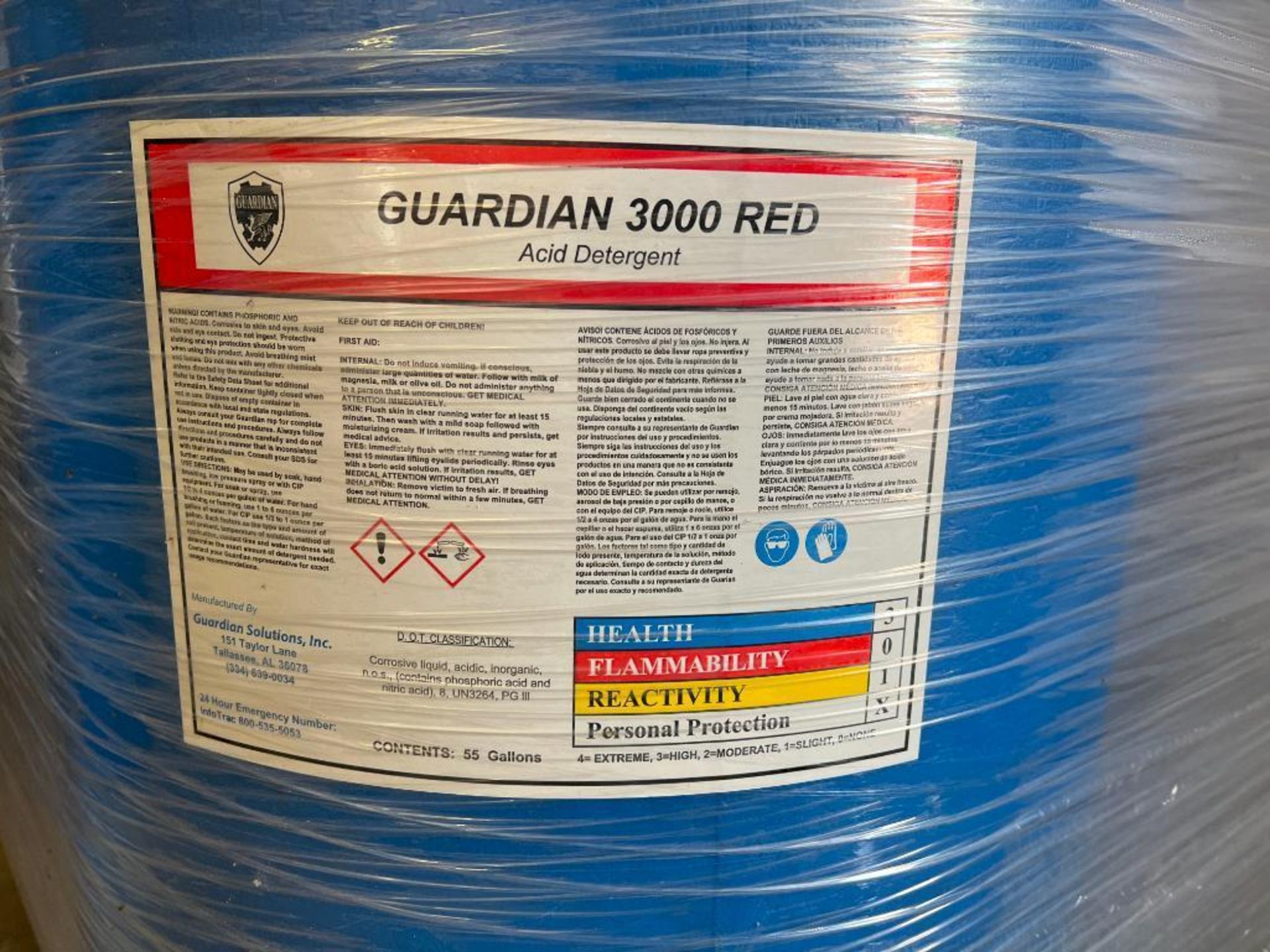 55 Gallon Barrels Guardian 3000 Red Acid Detergent - Image 3 of 4