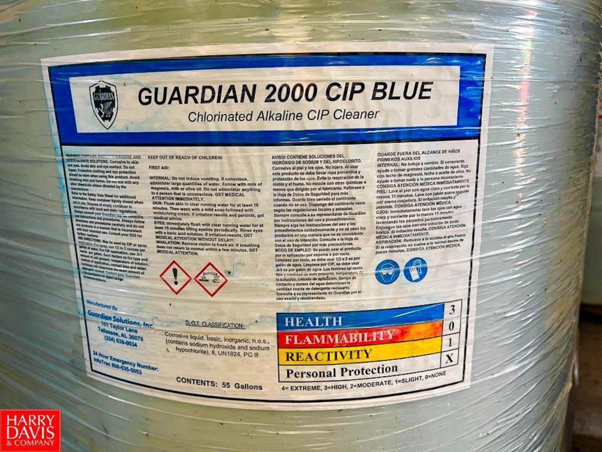 55 Gallon Barrels Guardian 2000 CIP Blue Chlorinated Alkaline CIP Cleaner