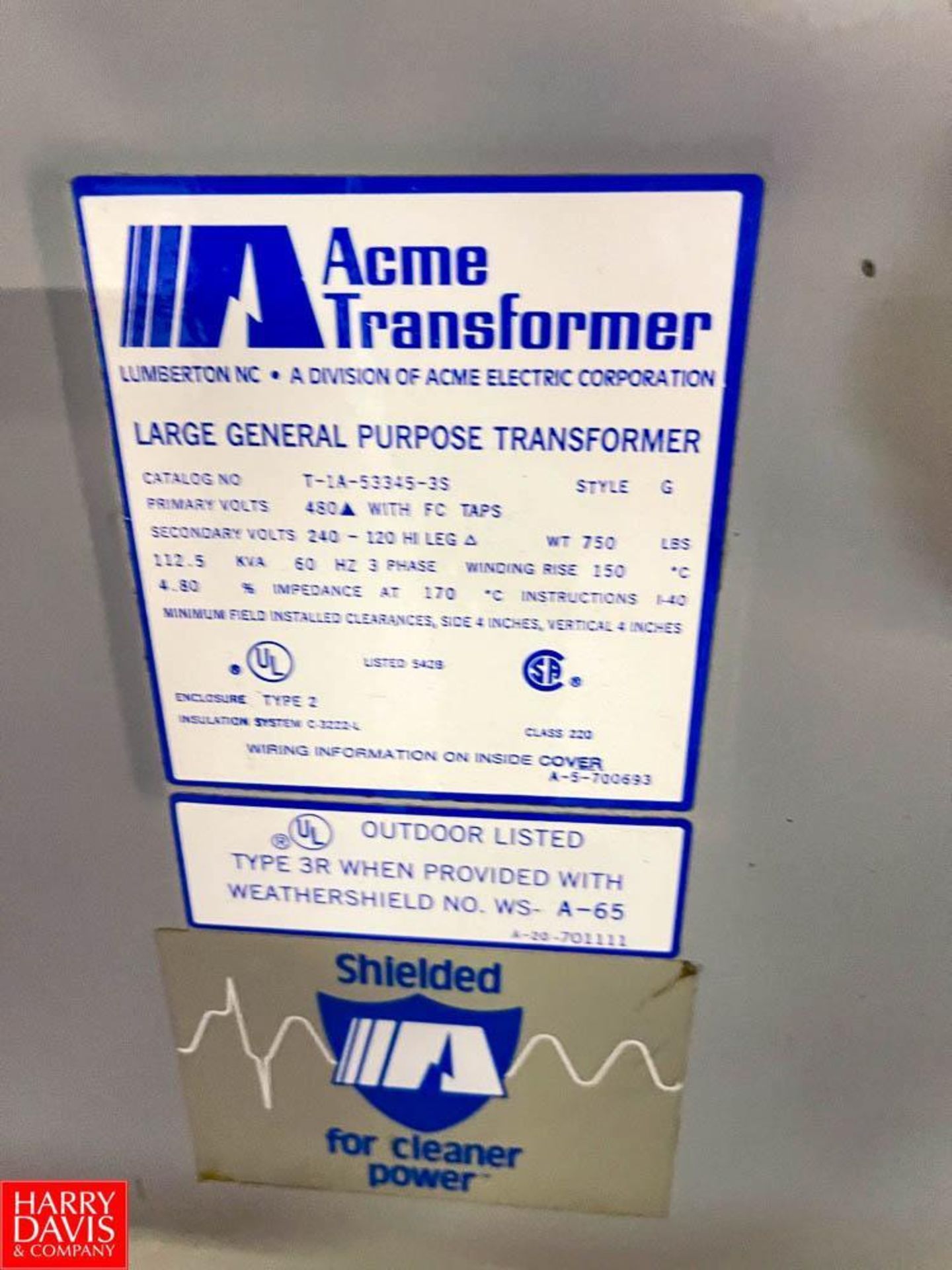 Acme 112.5 kV, 480 Volt Large General Purpose Transformer