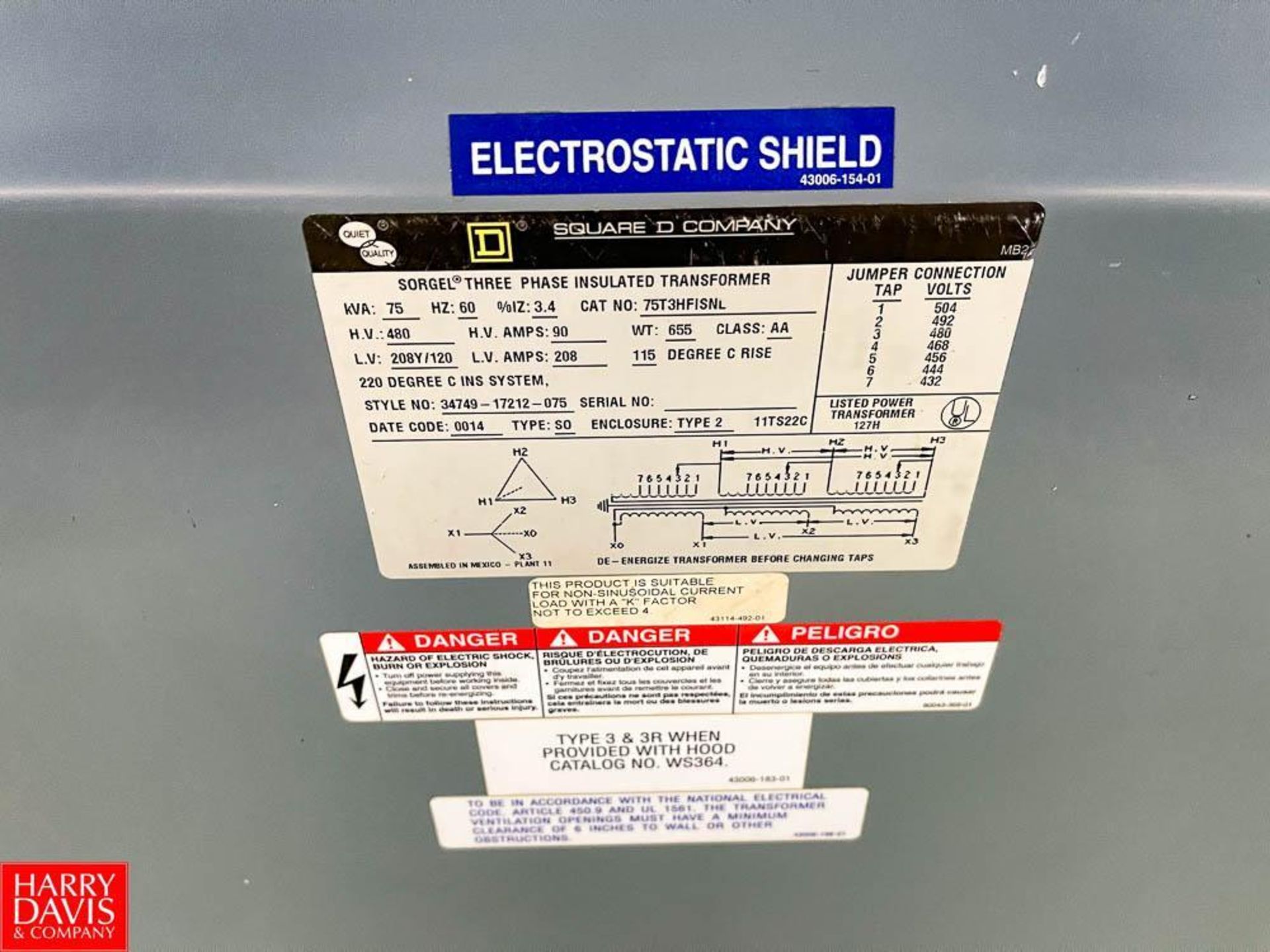 Square D Sorgel 75kVA and 45 kVA, 480 Volt, 3-Phase Gerneral Purpose Transformer - Image 3 of 3