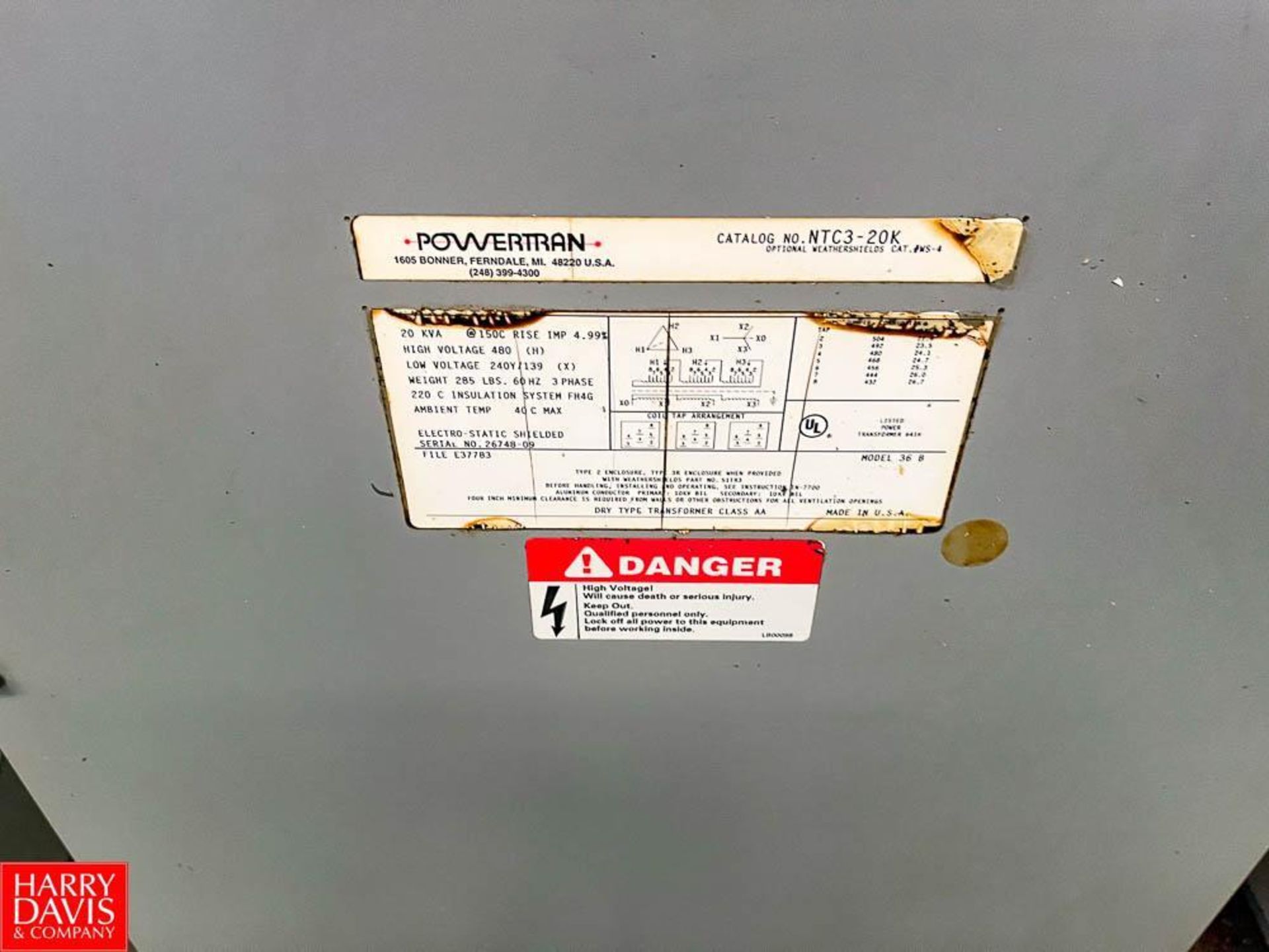 Power Tran 20 kVA, 480 Volt Transformer, Catalog Number: NTC3-20K - Image 3 of 3