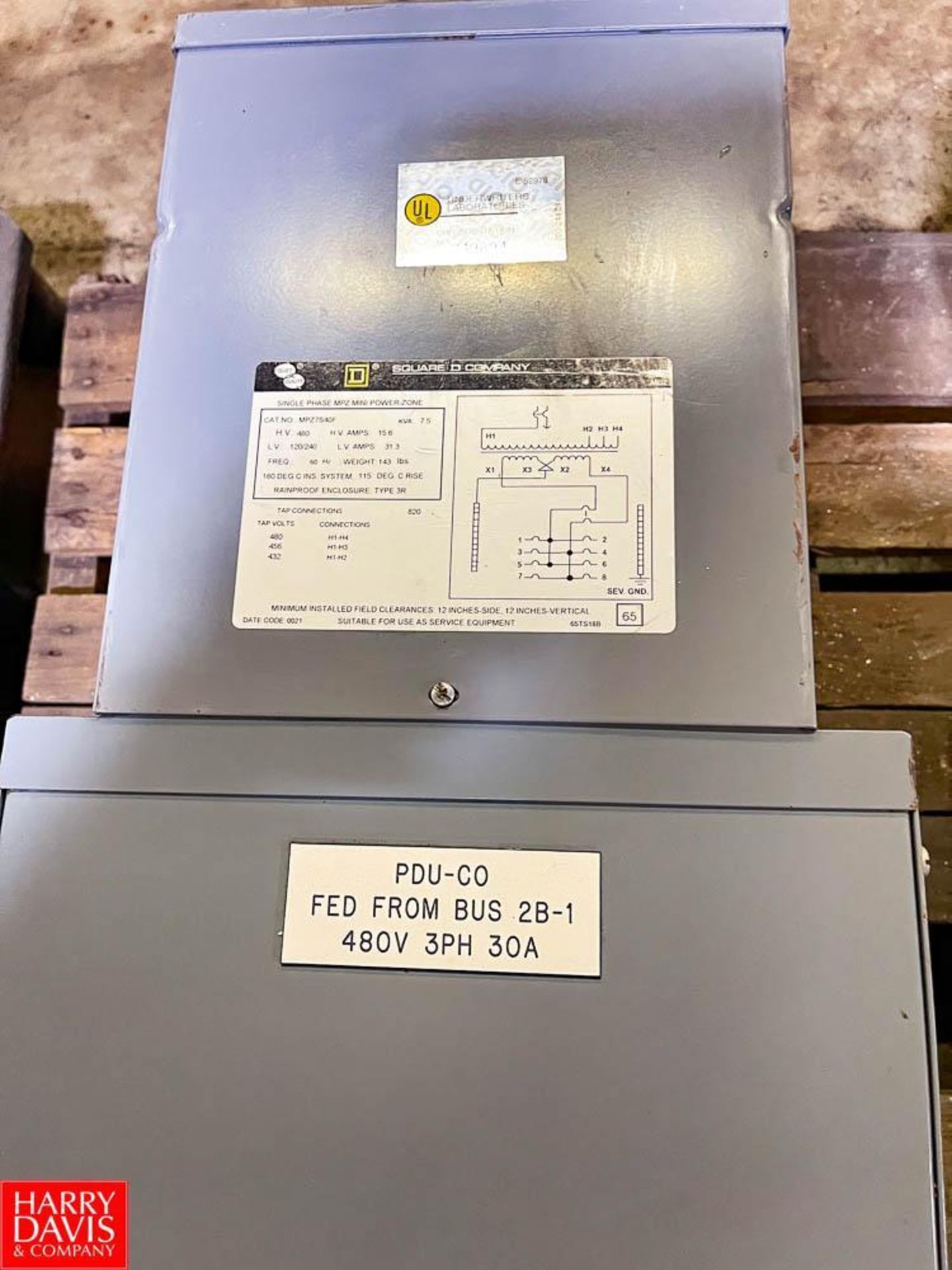 (2) Square D 7.5 kVA 120/480 Volt Transformers, 1-Phase Mini Power Zone with (2) Marcie Disconnects - Image 2 of 2