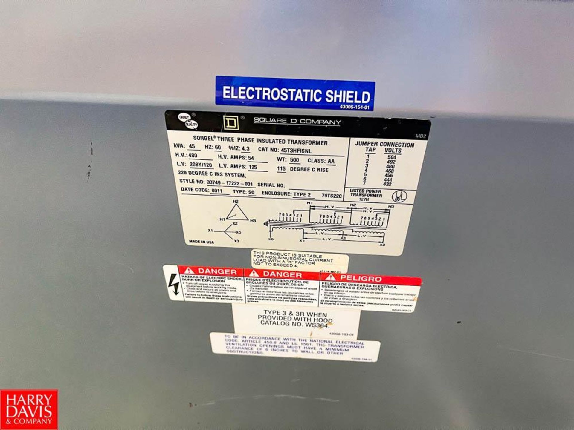 Square D Sorgel 45 kVA, 480 Volt, 3-Phase Insulated Tranformer - Image 3 of 3