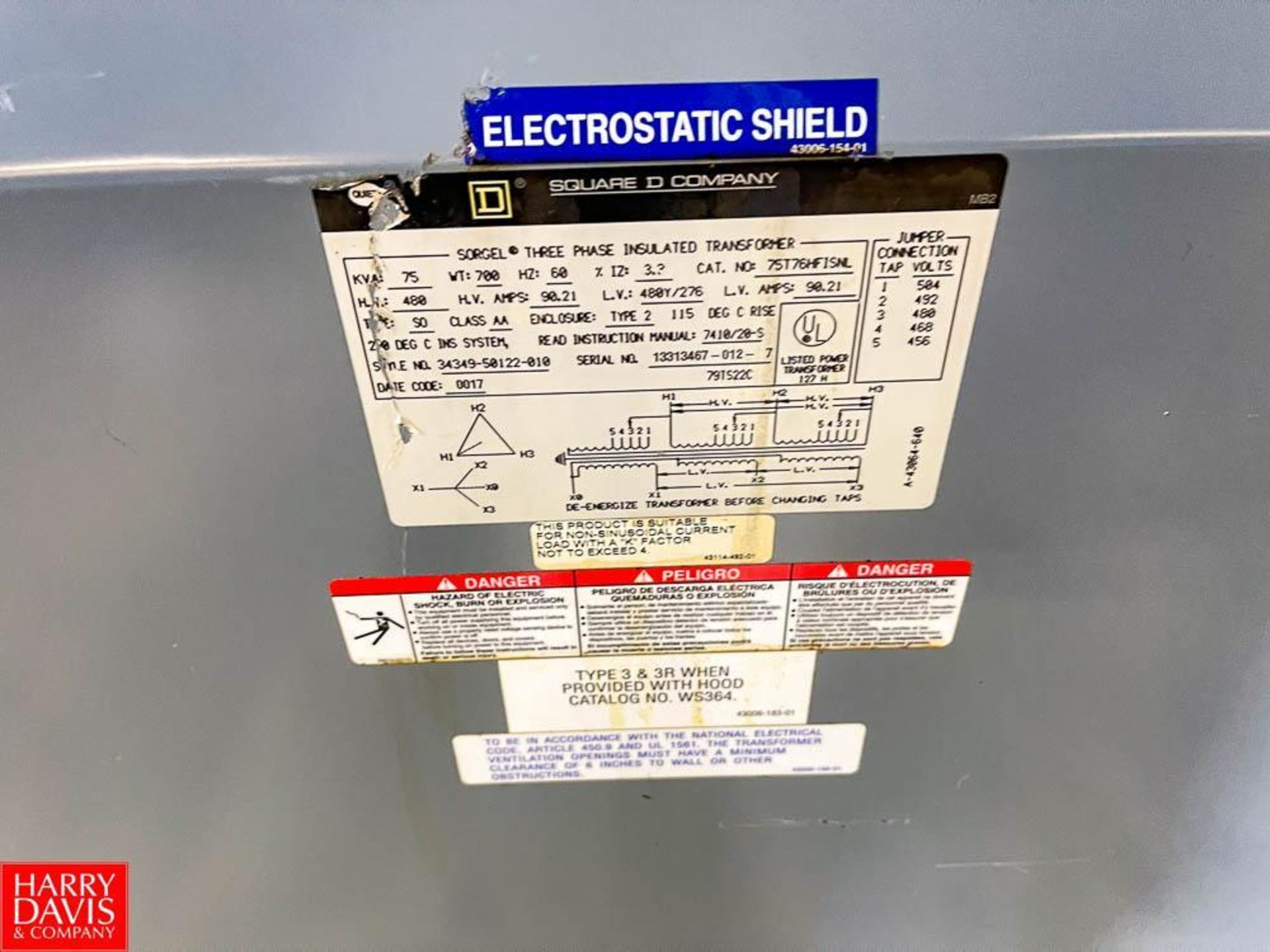 Square D Sorgel 75 kVA, 480 Volt, 3-Phase Insulated Tranformer - Image 2 of 2