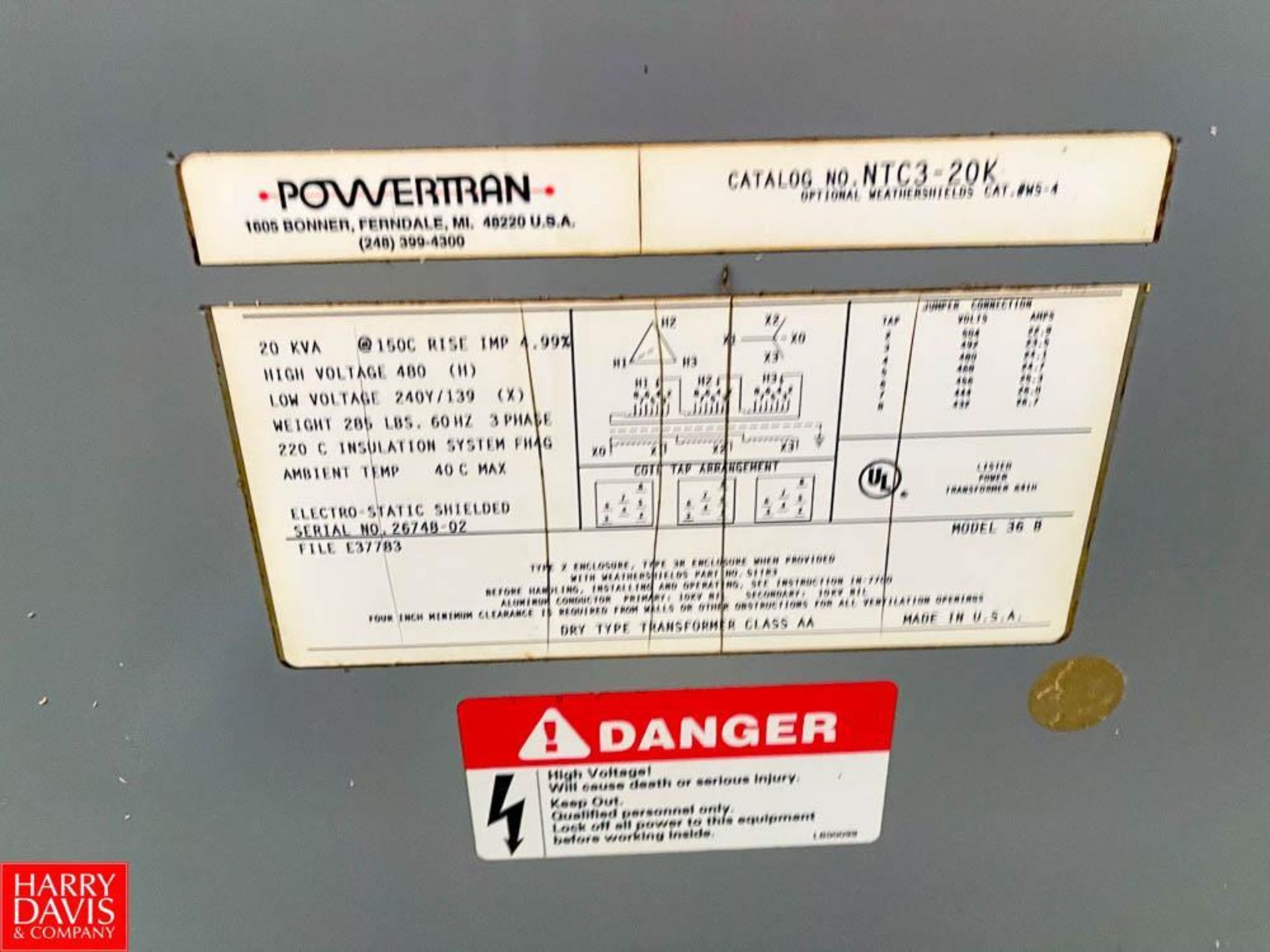 Power Tran 20 kVA, 480 Volt Transformer, Catalog Number: NTC3-20K - Image 3 of 3