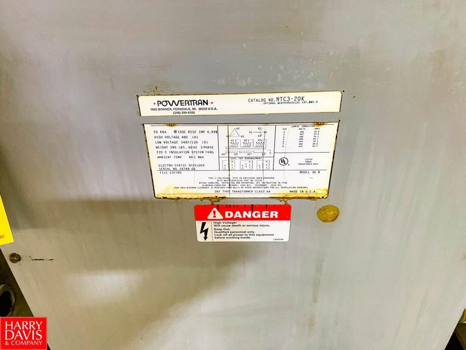 Power Tran 20 kVA, 480 Volt Transformer, Catalog Number: NTC3-20K - Image 3 of 3