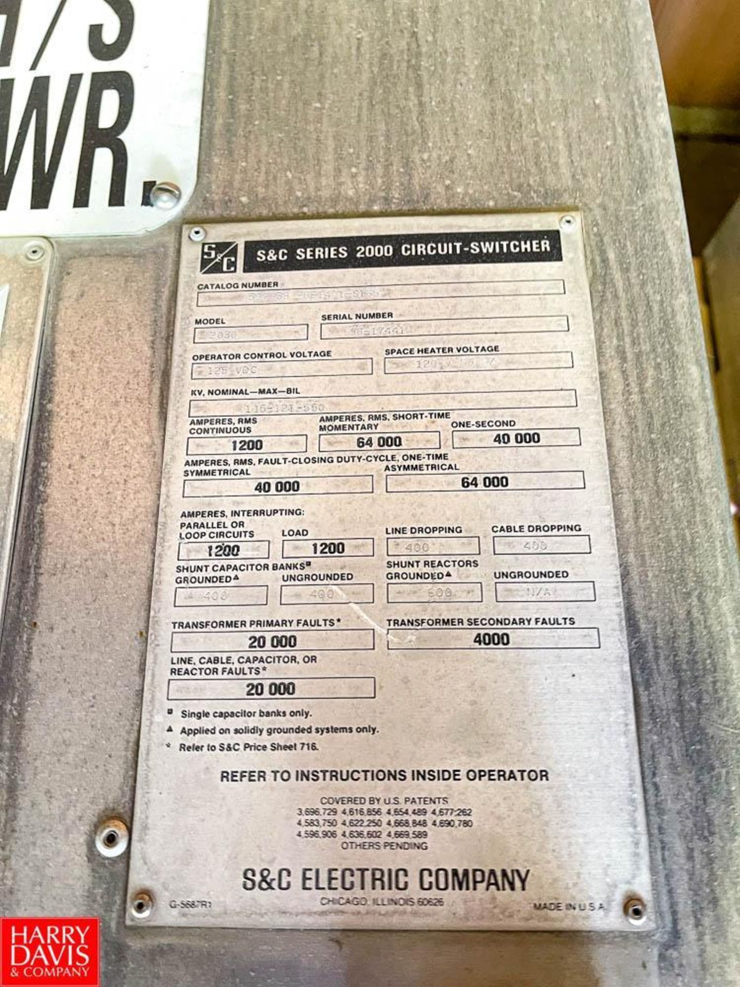 S and C Electrical Company Series 2000 Circuit Switches, Model: 2030, S/N: 98-17441 - Image 2 of 3