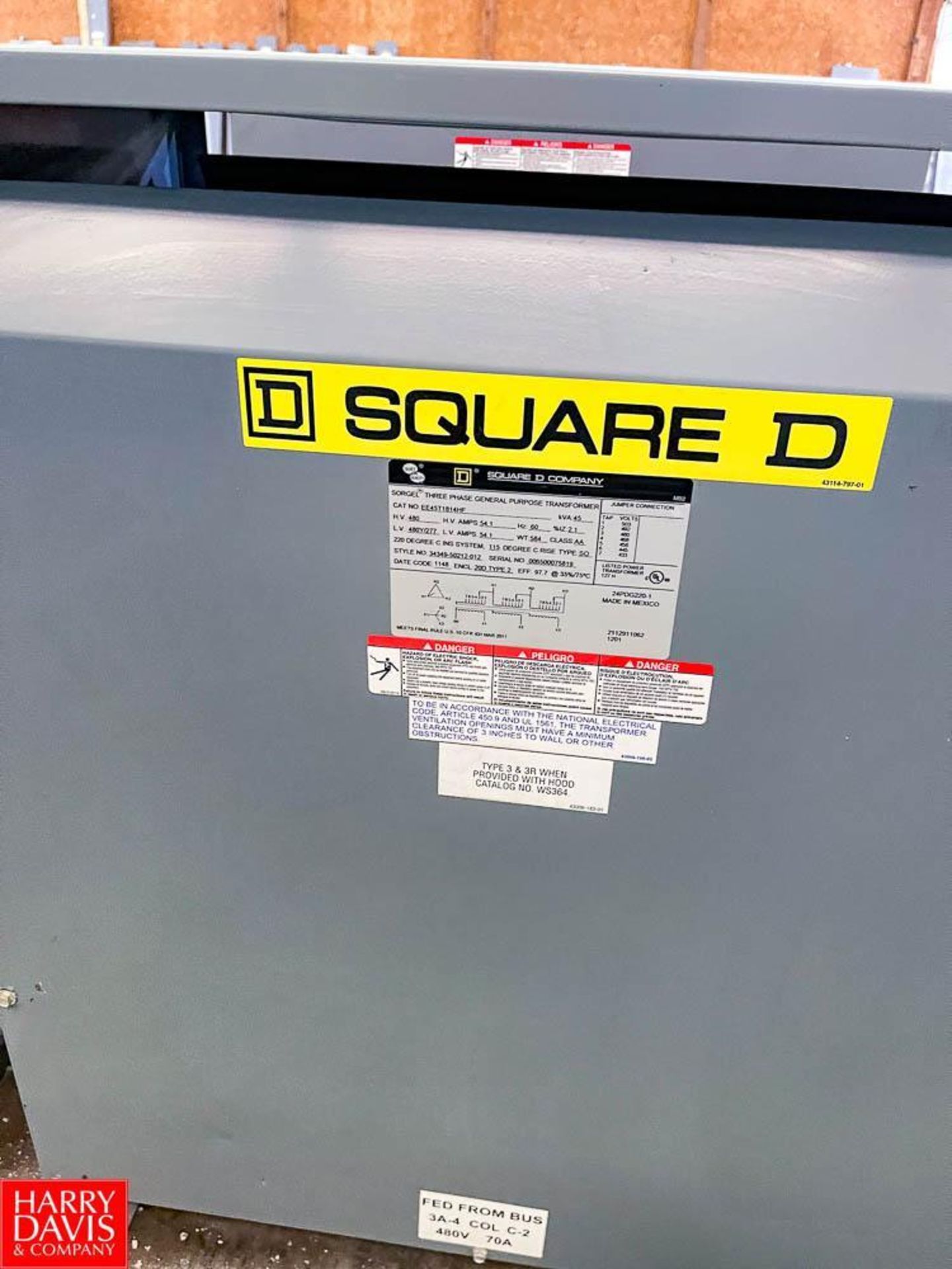 Square D Sorgel 45 kVA, 480 Volt, 3-Phase Gerneral Purpose Transformer - Image 3 of 3