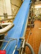 S/S Incline Belt Conveyor 16” Width Belt with 1/8” Ribs Spaced 3/4” Apart. Infeed Height 12”, Discha