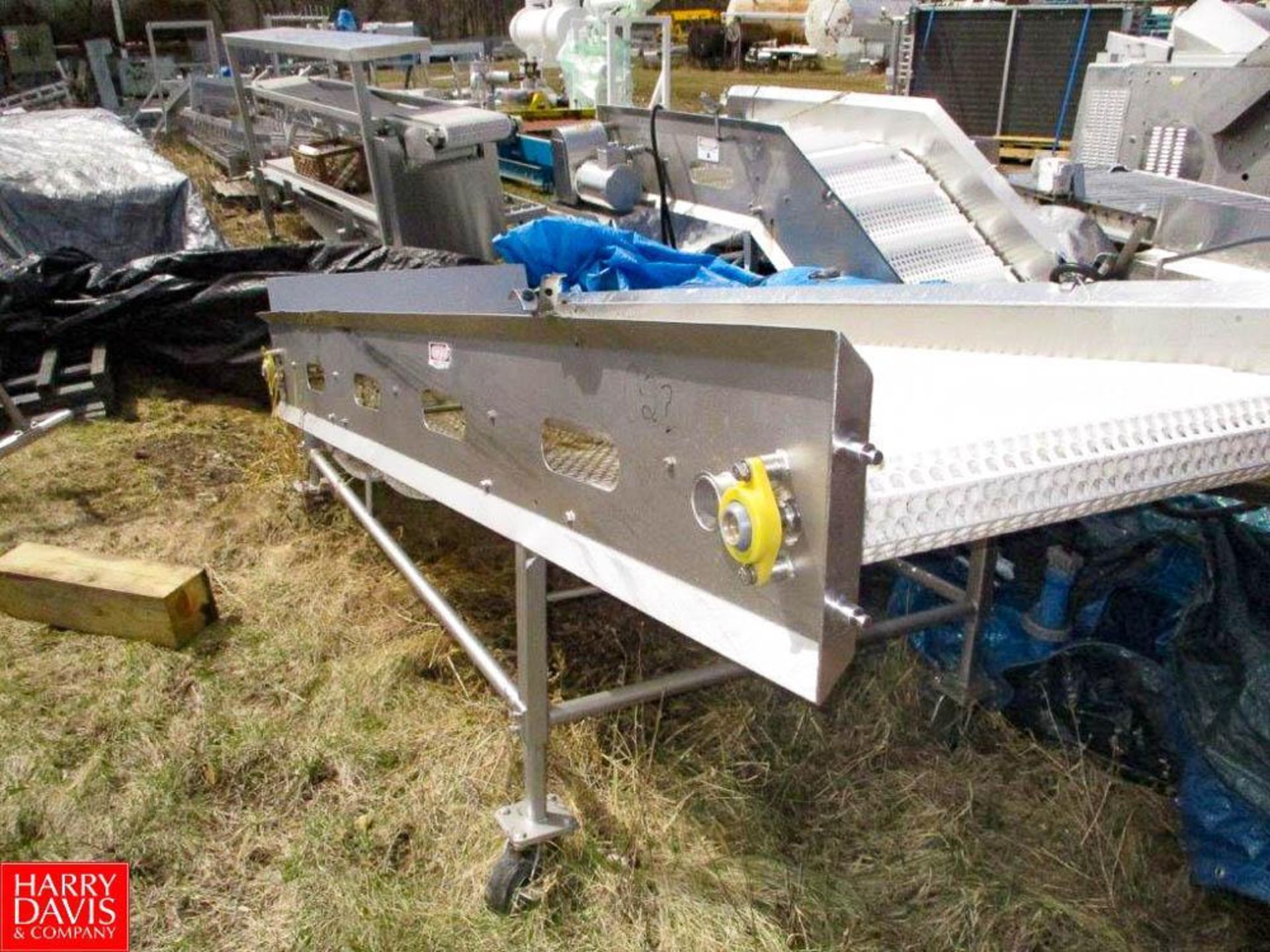 S/S Incline Belt Conveyor: 36" Width Flat Plastic Belt: 9' Length Infeed at 16", Discharge at 42" on