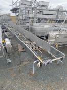 Marchant Schmidt 20' x 32" S/S Dual-Lane, Gravity-Fed, Conveyor Frame with Casters on Upper End (Loc