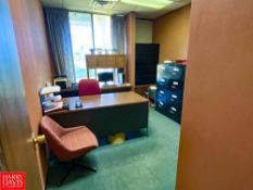 Office Furniture - (2) Office Desk, Side Table, (6) Various Size 4-Drawer Filing Cabinets, Rolling O