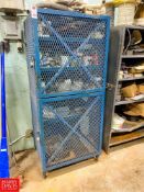 Mesh Wire Storage Cabinet with Misc. Contents - (2) Storage Racks with Assorted Wire, (1) 2-Door Loc