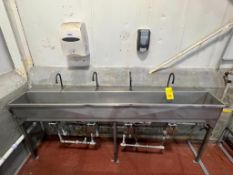 4-Faucet S/S Hand Sink, Dimensions = 8' x 1' with Knee Controls and Eye Wash/Shower - Rigging Fee: $