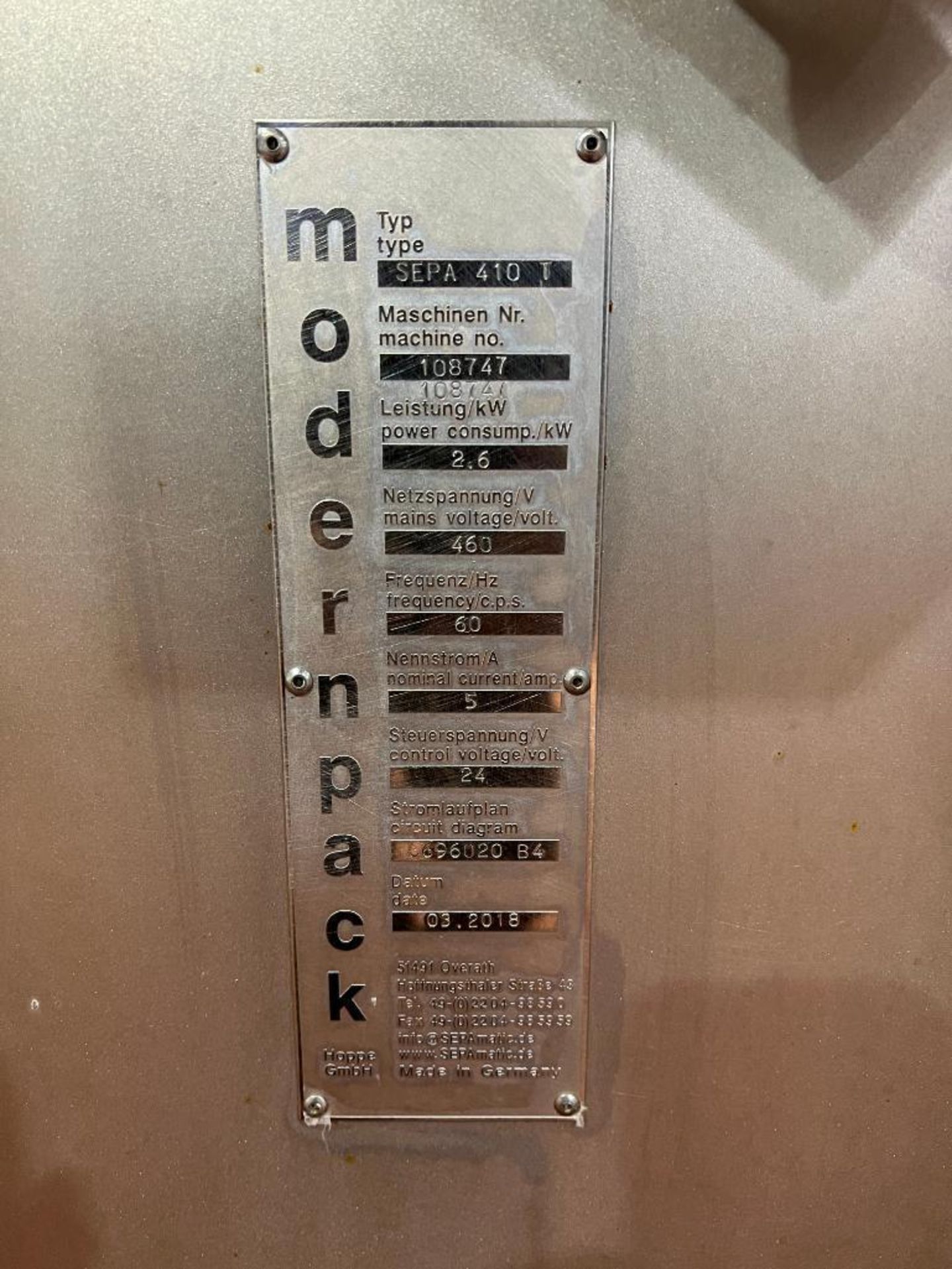 Modern Pack S/S Extructor, Type: SEPA410T, S/N: 108747 with Parts and Parts Rack - Rigging Fee: $450 - Image 3 of 3