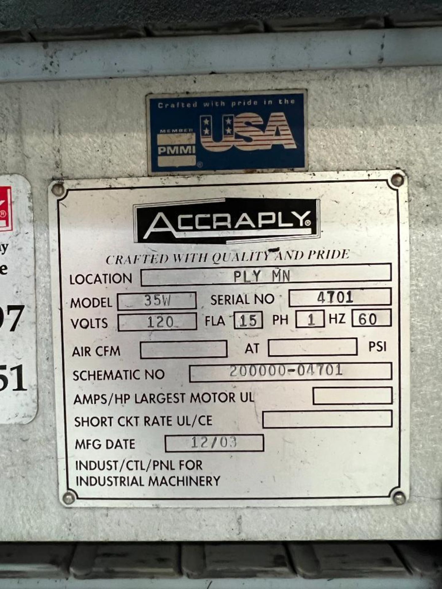 Accraply Labeler, Model: 35W, S/N: 4701 - Subject to Bulk Bid - Rigging Fee: $750 - Image 2 of 2