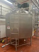 APV Crepaco 1,700 Gallon Jacketed S/S Tank, S/N: D9546 with Tri-Clover 3" Air Valve, Level Sensors