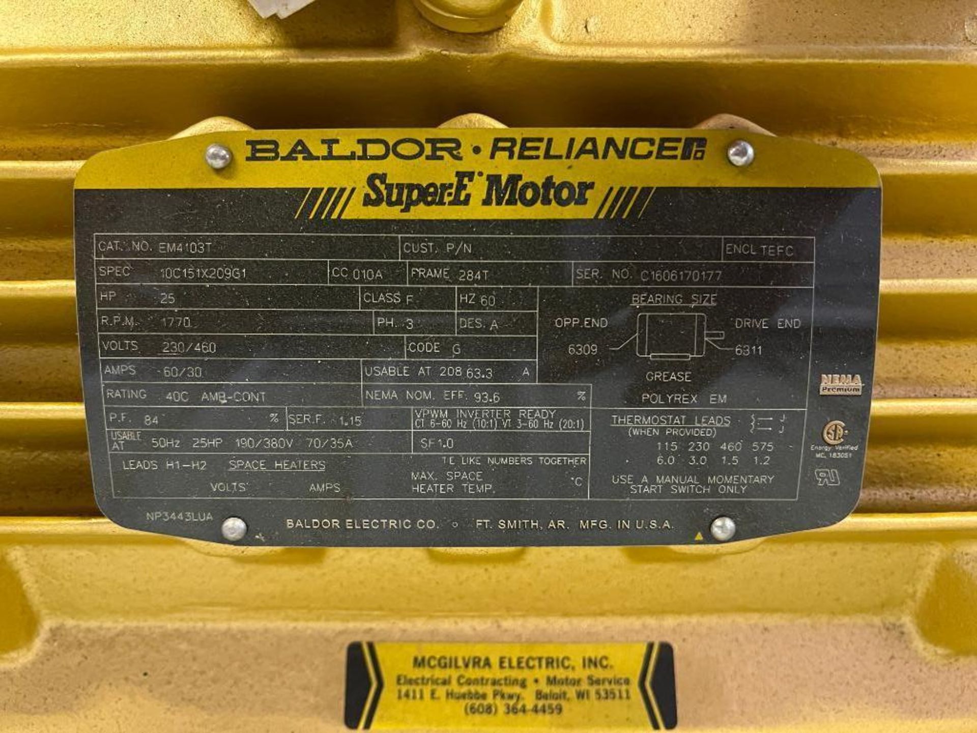 Baldor 25 HP 1,770 RPM Motor and Reliance 75 HP 3,540 RPM Motor - Rigging Fees: $50 - Image 5 of 7