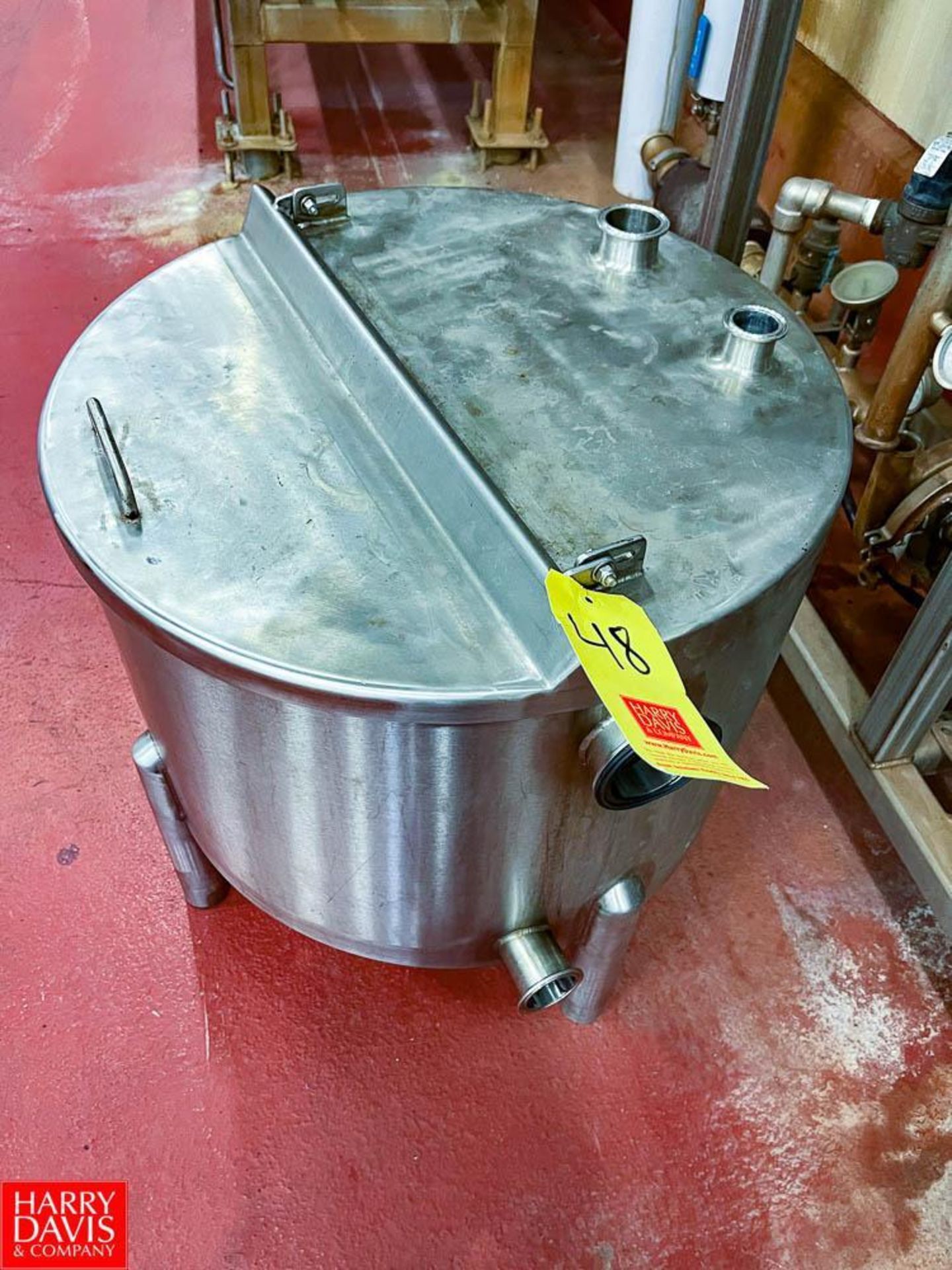 35 Gallon Hinged-Lid S/S Balance Tank, Dimensions = 2' Diameter x 18" Sidewall - Rigging Fee $400