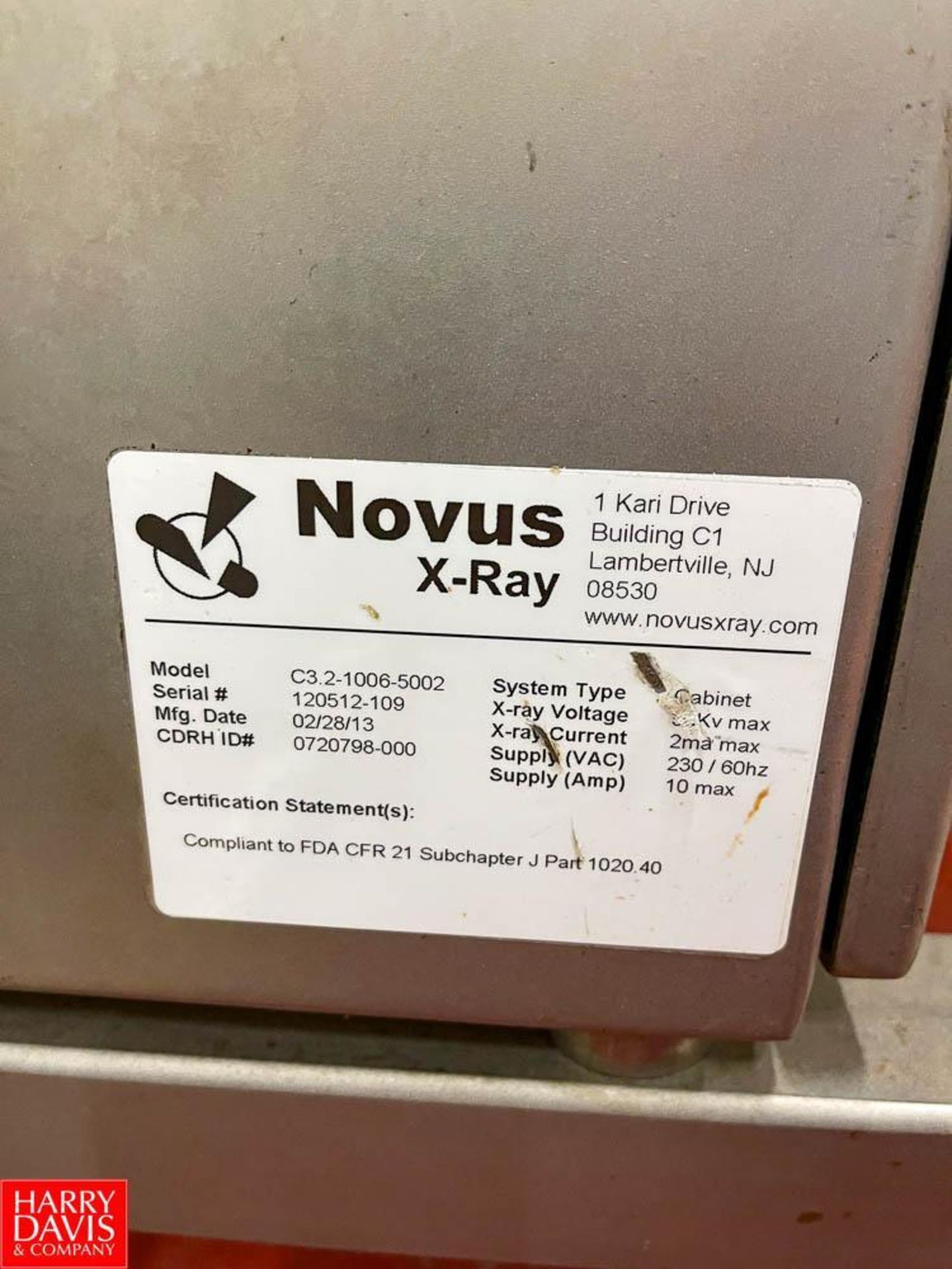 Novus X-Ray Machine, Model: C3.2-1006-5002, S/N: 120512-109 - Rigging Fee $500 - Image 2 of 2