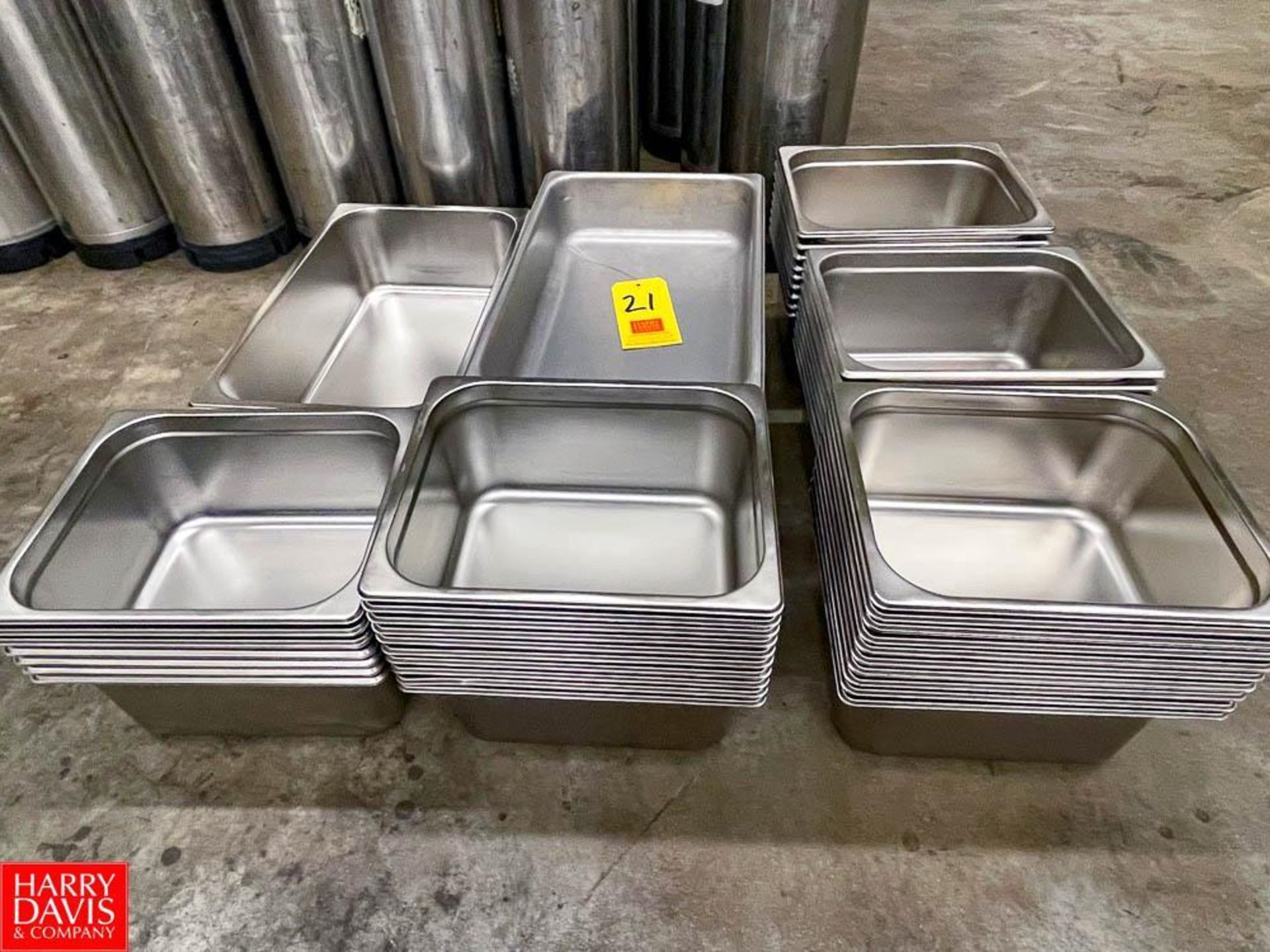 S/S Product Pans Including (47) 10"W x 12.5"L x 6"D and (6) 13"W x 20"L by 6"D and (7) 12.5"W x 20"L