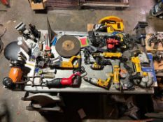 Assorted Power Tools Including: DeWalt Drills, Saw Grinders, Skil Circular Saw, Rotary Bench Grinder