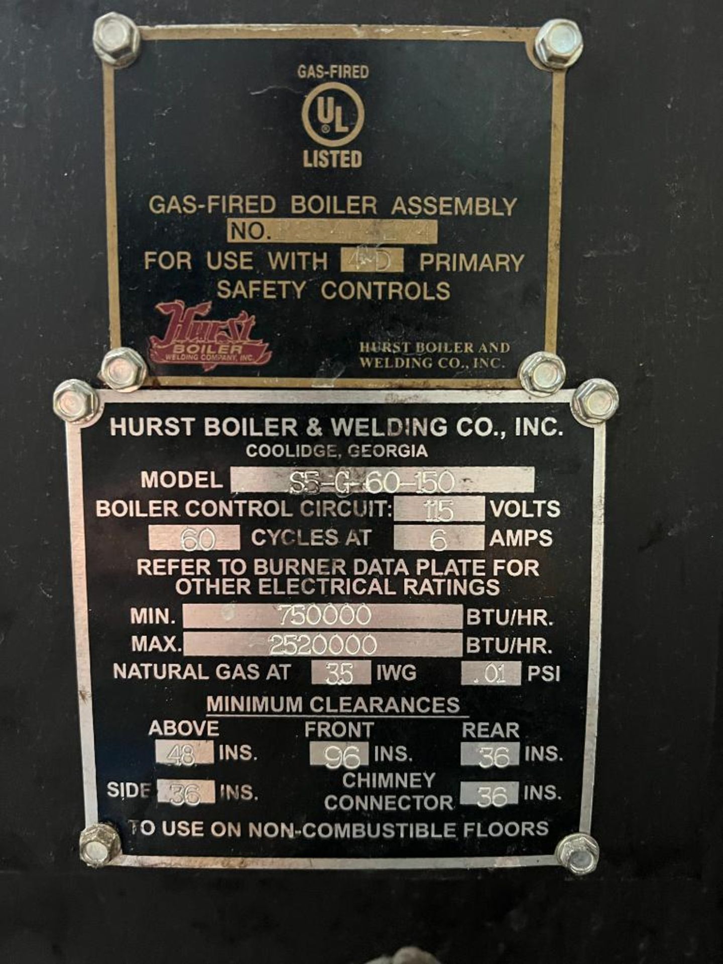 2018 Hurst Boiler & Welder Co. Steam Boiler, Model: 1800419, S/N: S300-150-107 - Rigging Fee: $4500 - Image 2 of 4