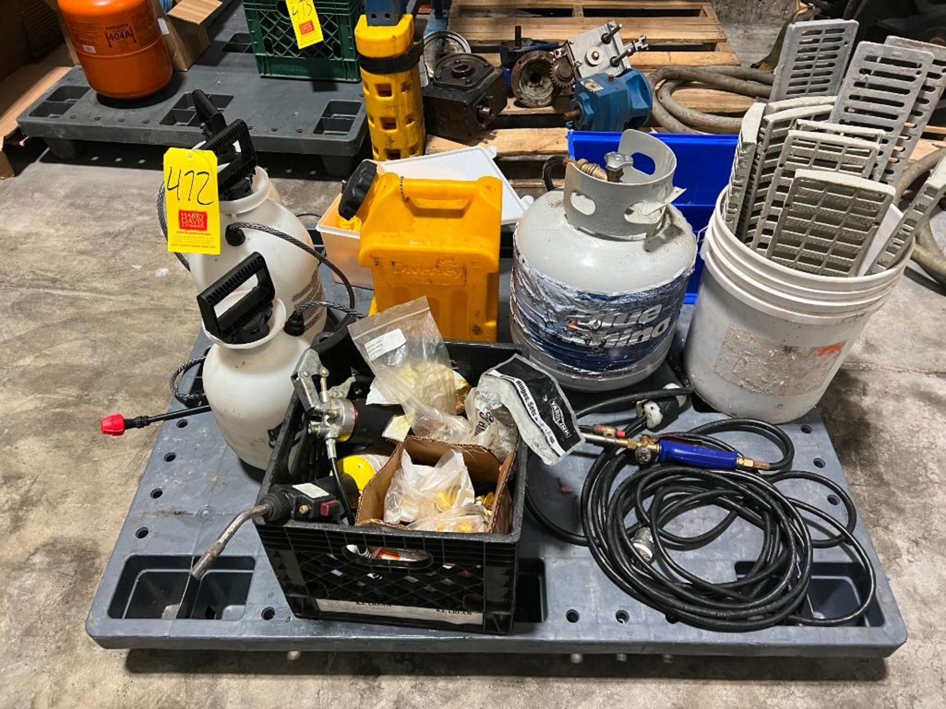 Assorted Sprayers, Fuel Containers, Drain Covers and Hydraulic Hoses - Rigging Fee: $100