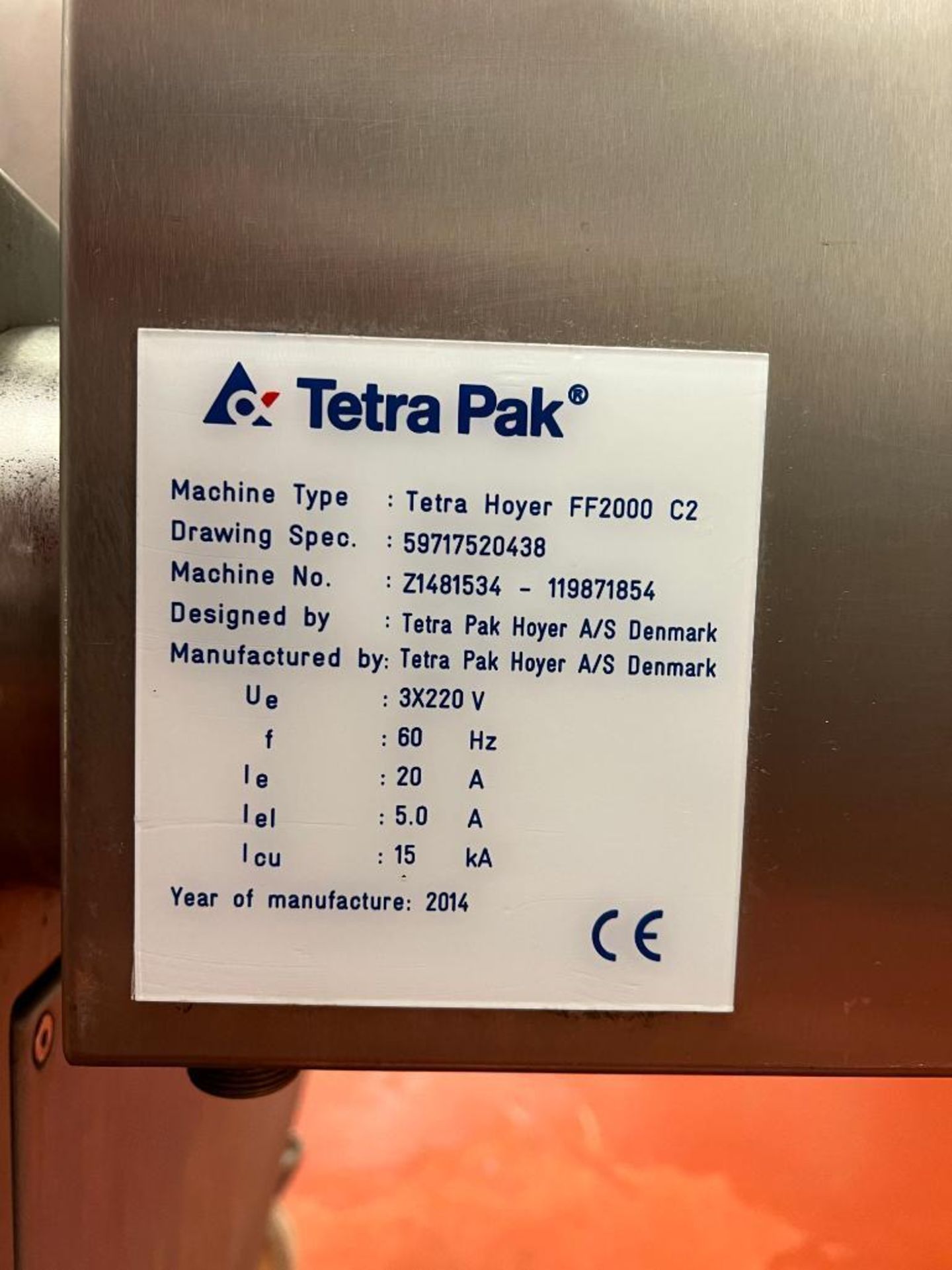 2014 Tetra Pak Fruit Feeder Machine, Type: Tetra Hoyer FF2000 C2, Machine No: Z1481534-119871854 wit - Image 2 of 3